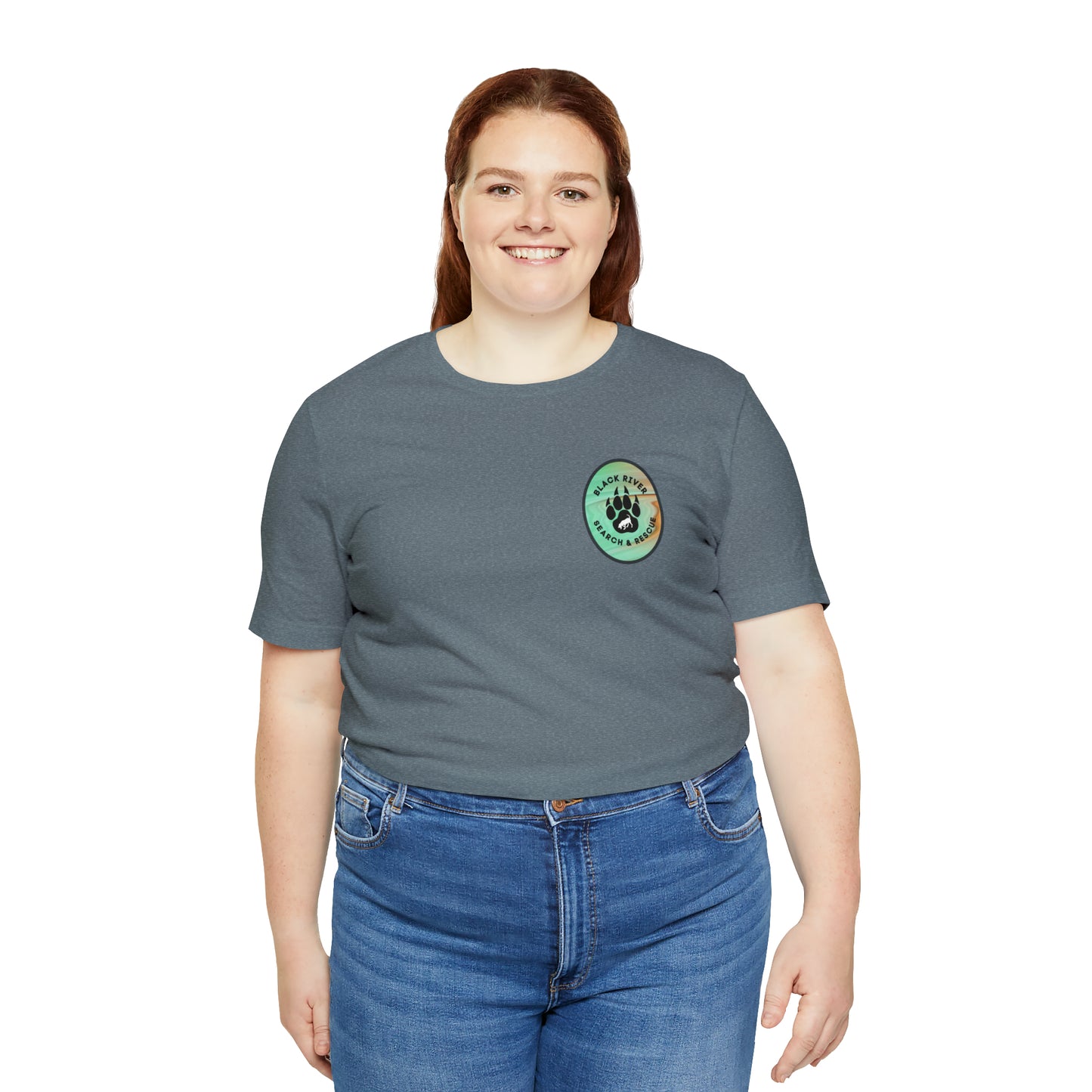 Green and Peach Marble Black River Search & Rescue Logo Unisex Jersey Short Sleeve Tee