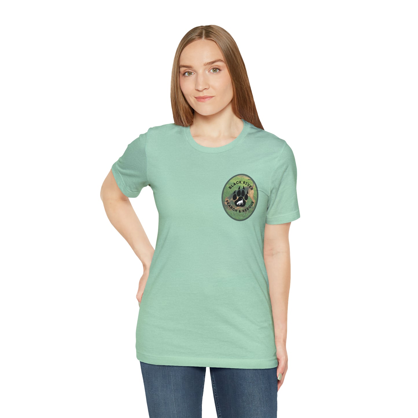 Black River Search & Rescue Logo with Lucy Unisex Jersey Short Sleeve Tee