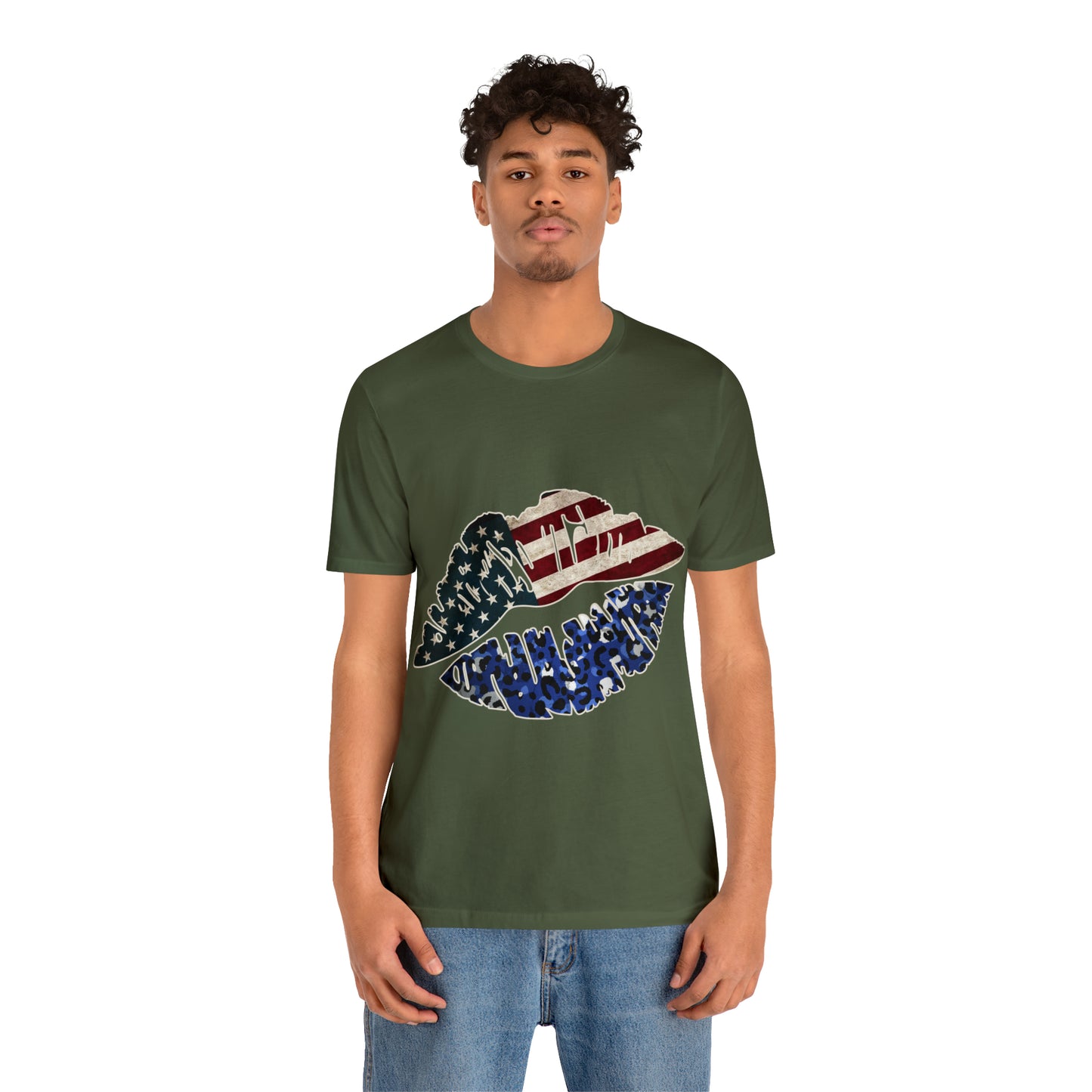 American Flag Lips 4th of July Unisex Jersey Short Sleeve Tee Patriotic Retro