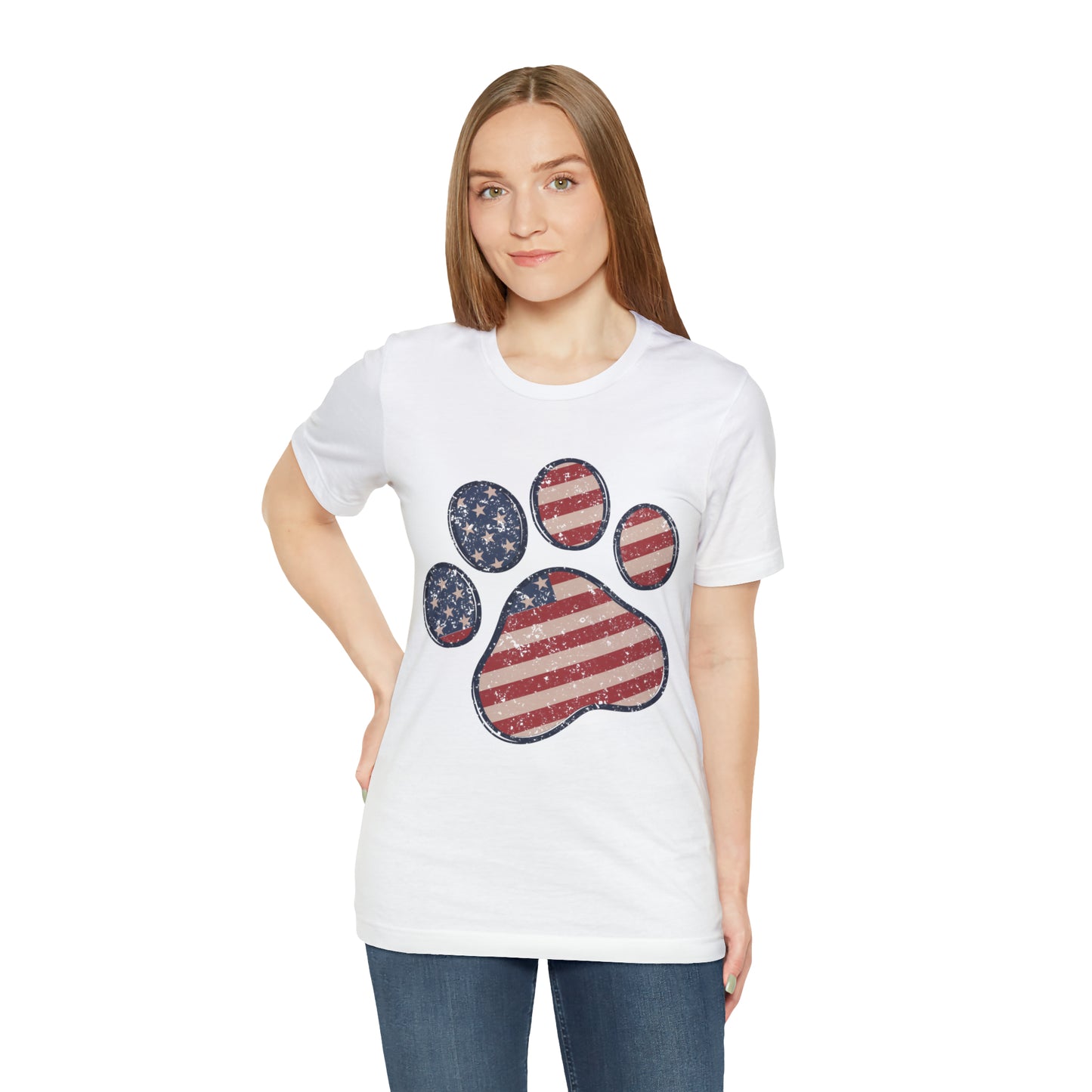 4th of July Pawprint Unisex Jersey Short Sleeve Tee Patriotic American Flag