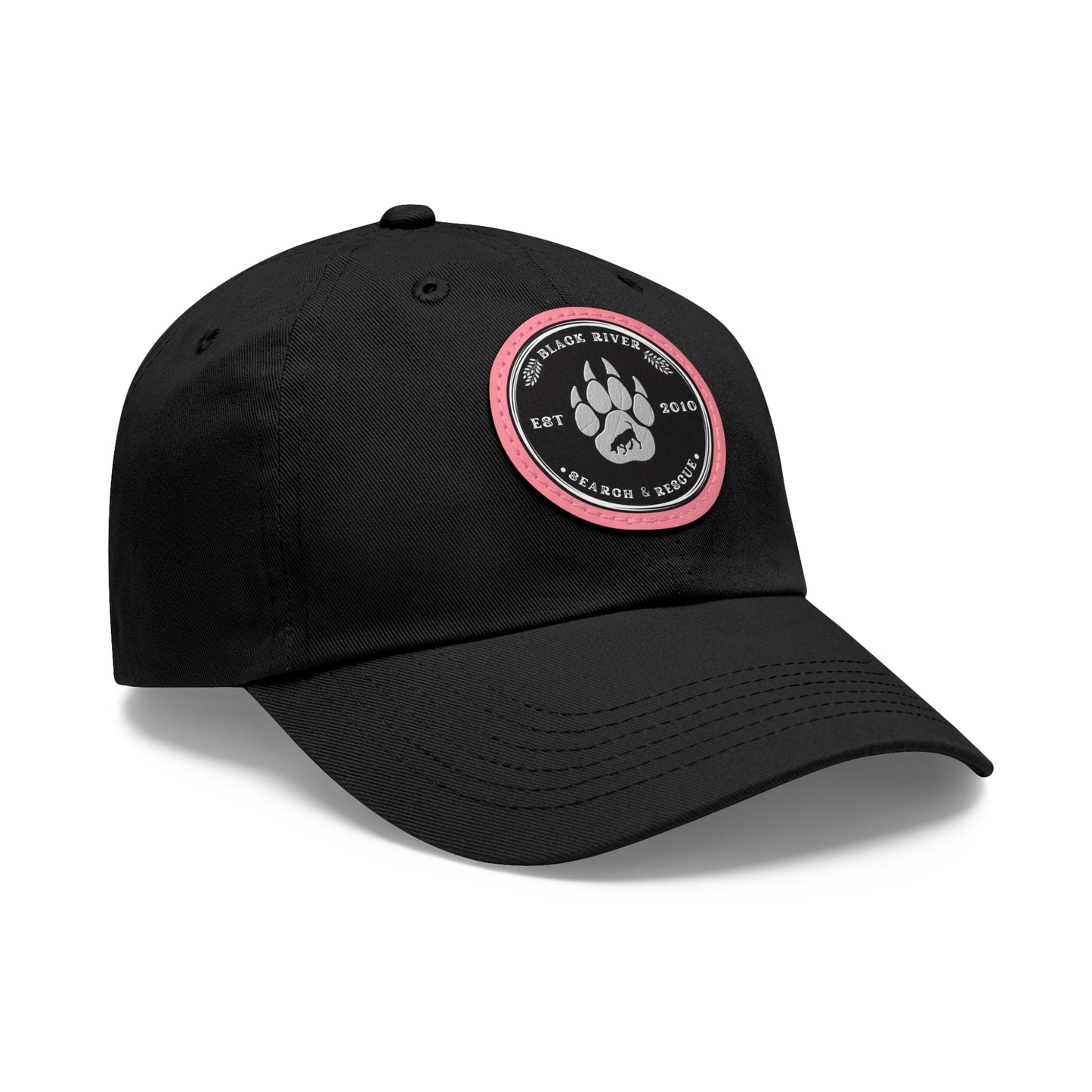 Unisex Hat with Leather Patch (Round), Black River Search & Rescue Logo, black & white patch