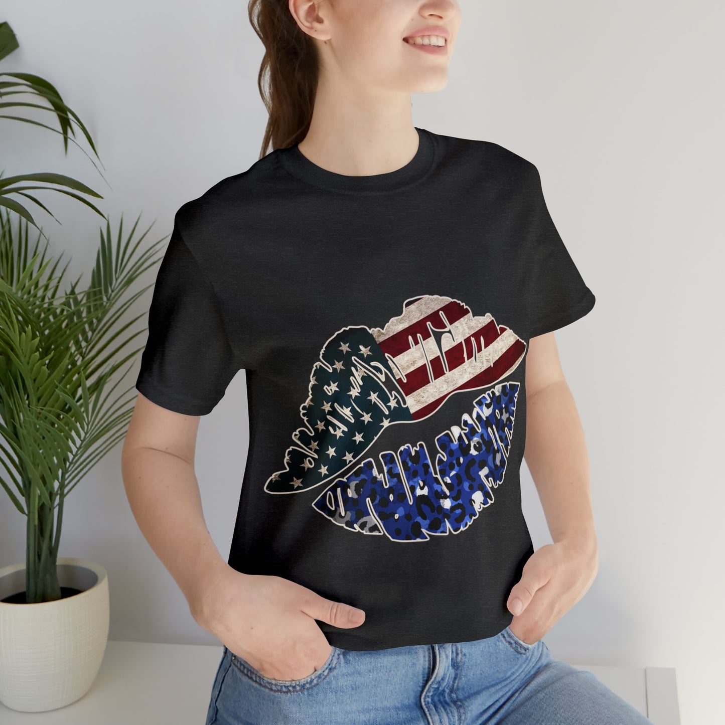 American Flag Lips 4th of July Unisex Jersey Short Sleeve Tee Patriotic Retro