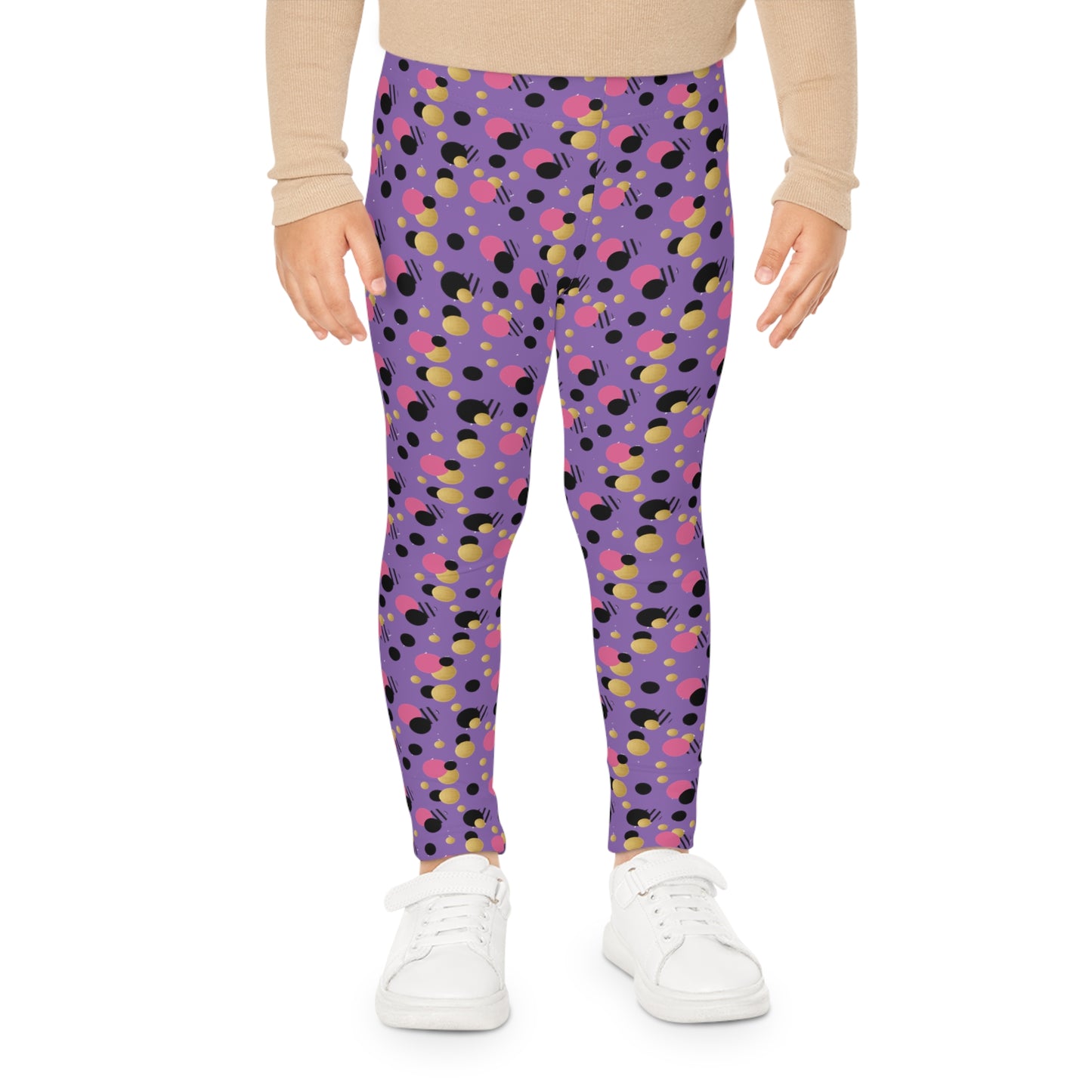 Girls colorful purple pink and gold polka dot leggings