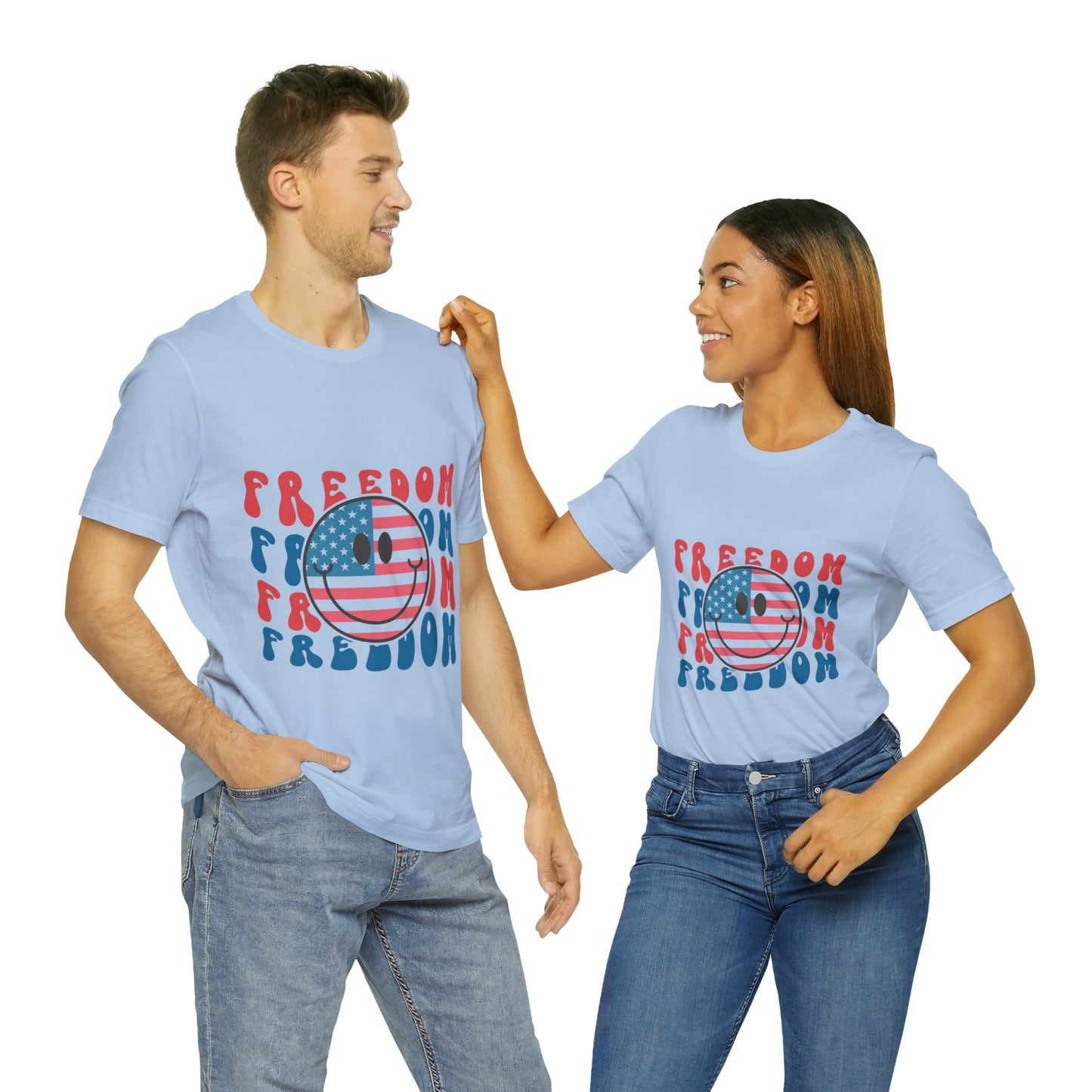 Freedom Smiley Face Flag Unisex Jersey Short Sleeve Tee Patriotic American Flag