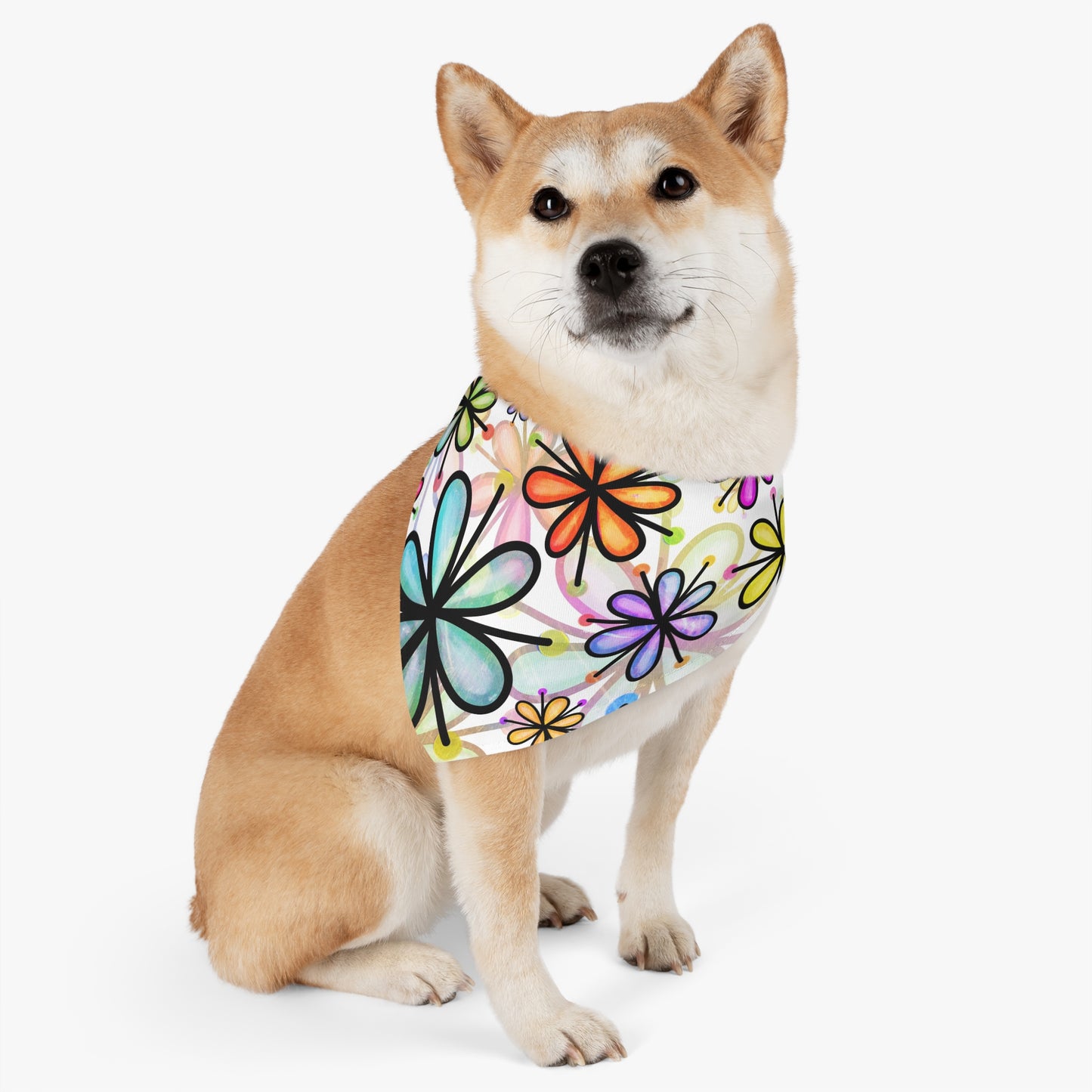 Retro Multicolor Flower Pet Bandana Collar