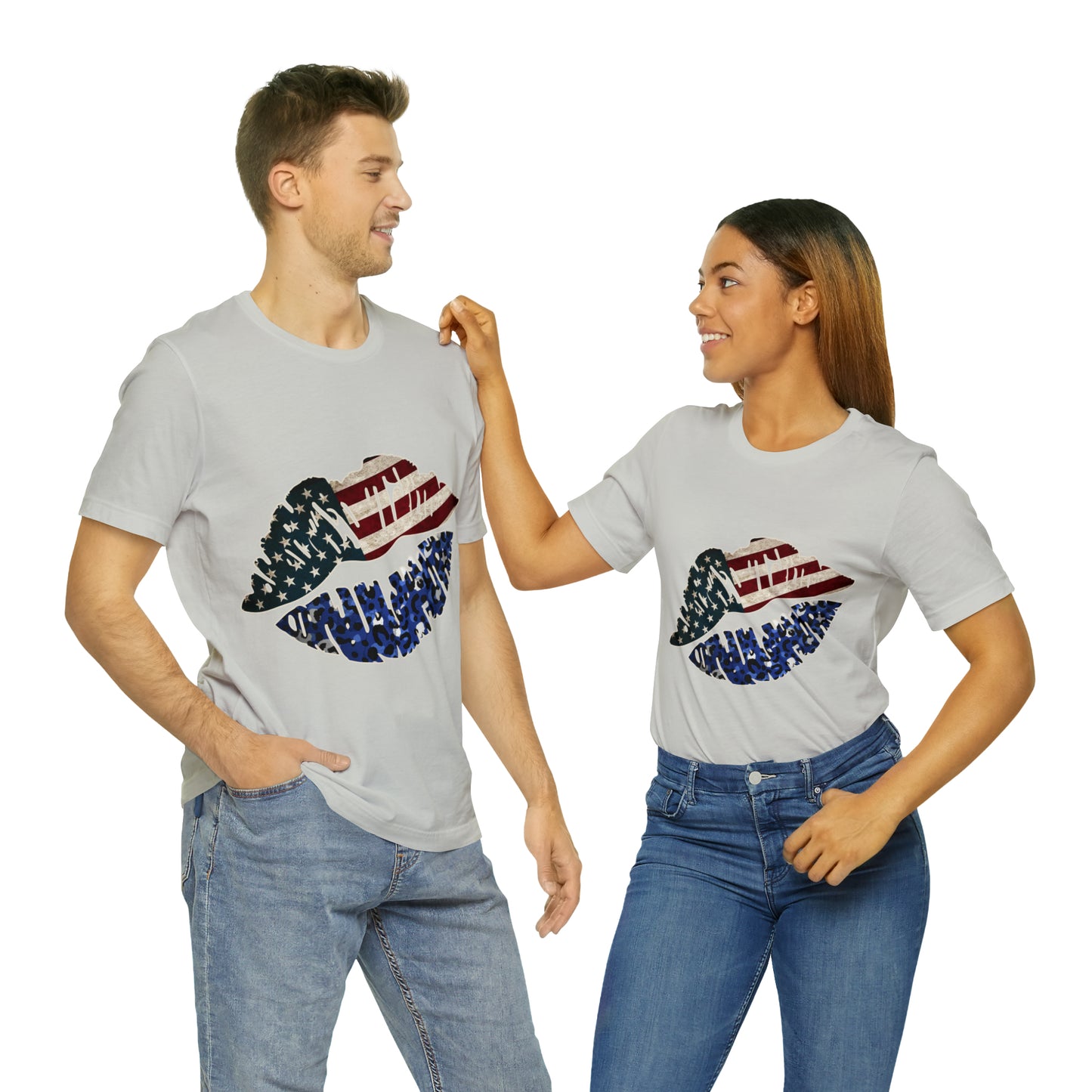 American Flag Lips 4th of July Unisex Jersey Short Sleeve Tee Patriotic Retro