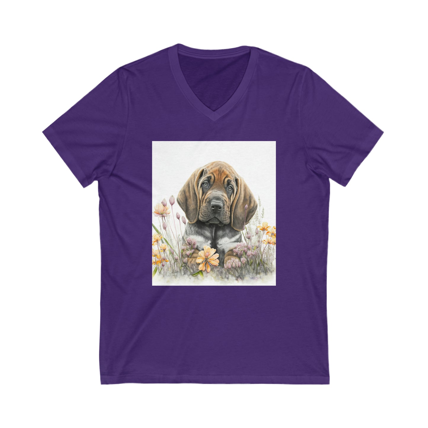 Unisex Jersey Short Sleeve V-Neck Tee, Bloodhound, Puppy