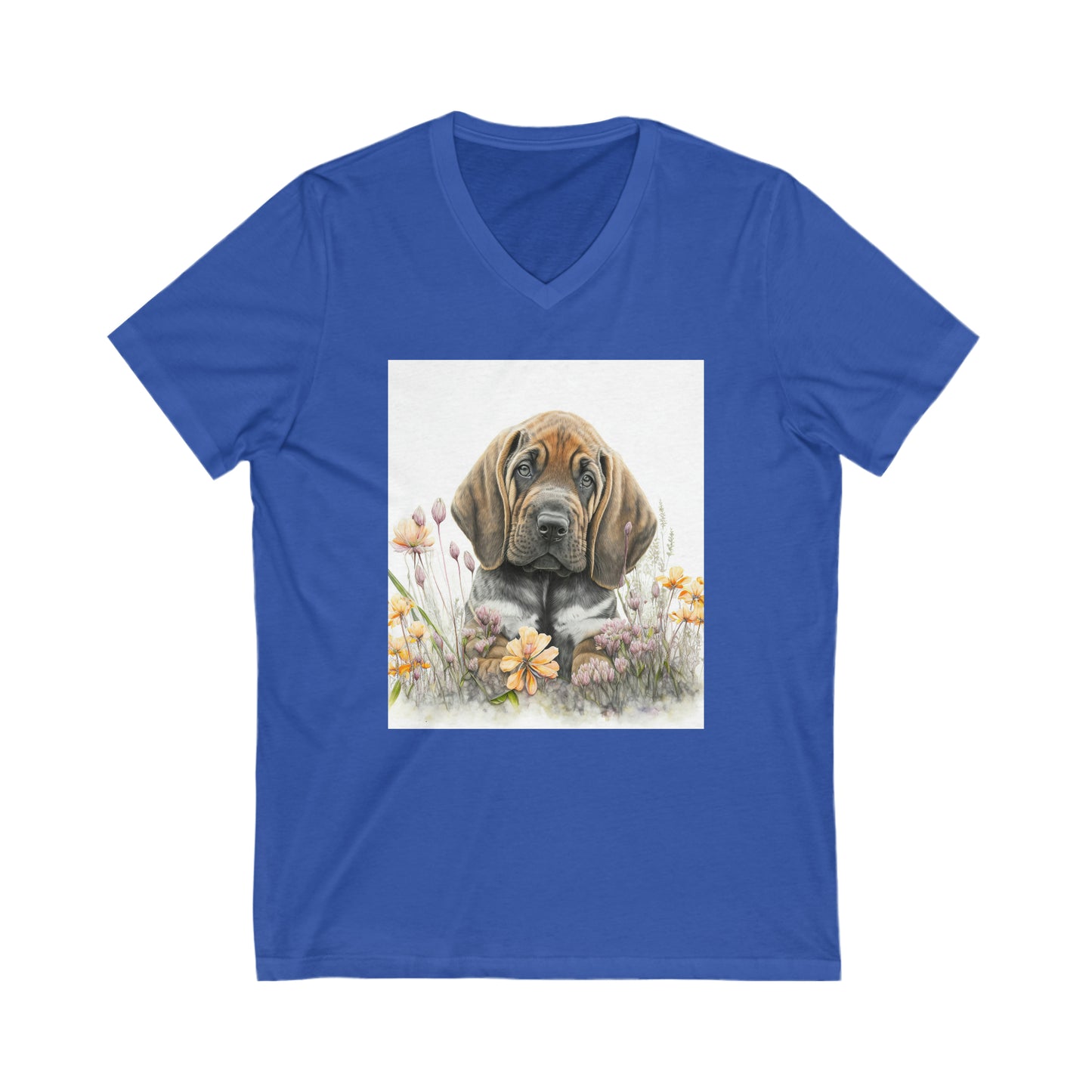 Unisex Jersey Short Sleeve V-Neck Tee, Bloodhound, Puppy
