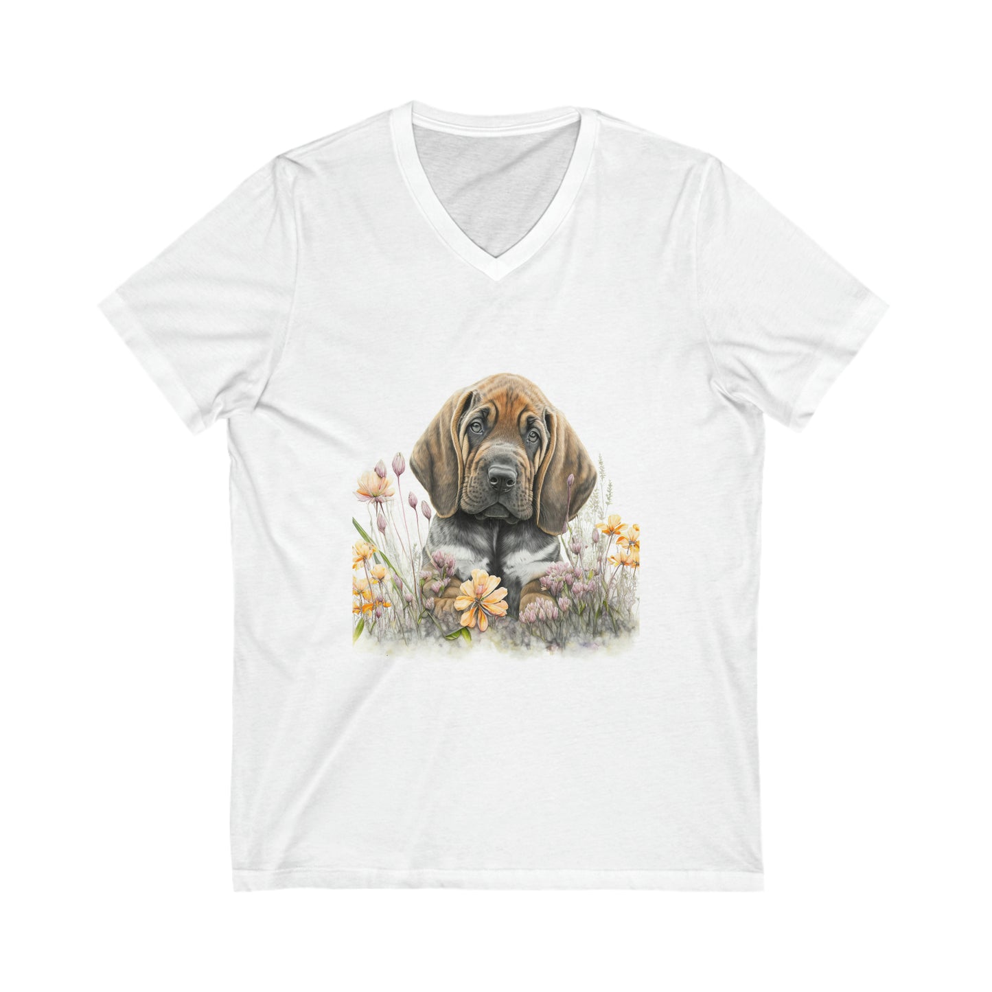 Unisex Jersey Short Sleeve V-Neck Tee, Bloodhound, Puppy