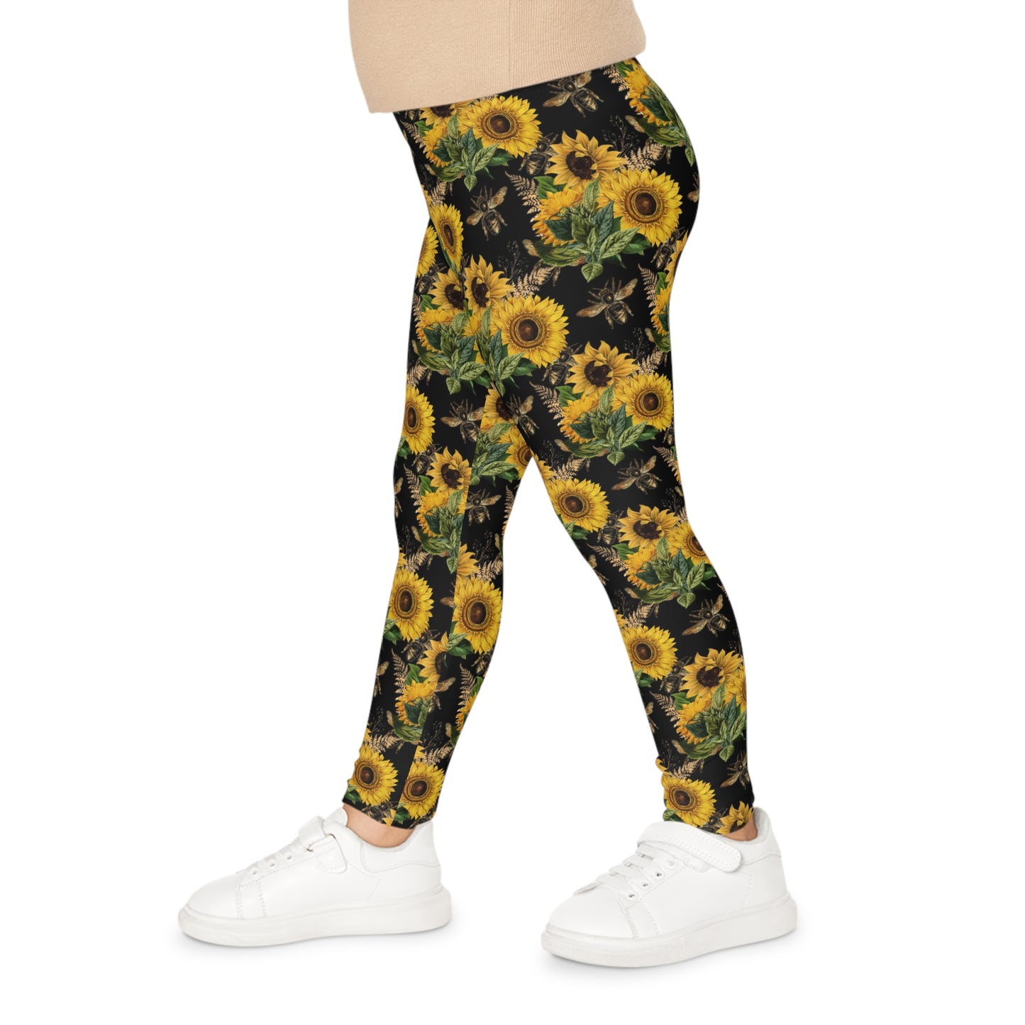 Girl's colorful sunflower bee leggings.