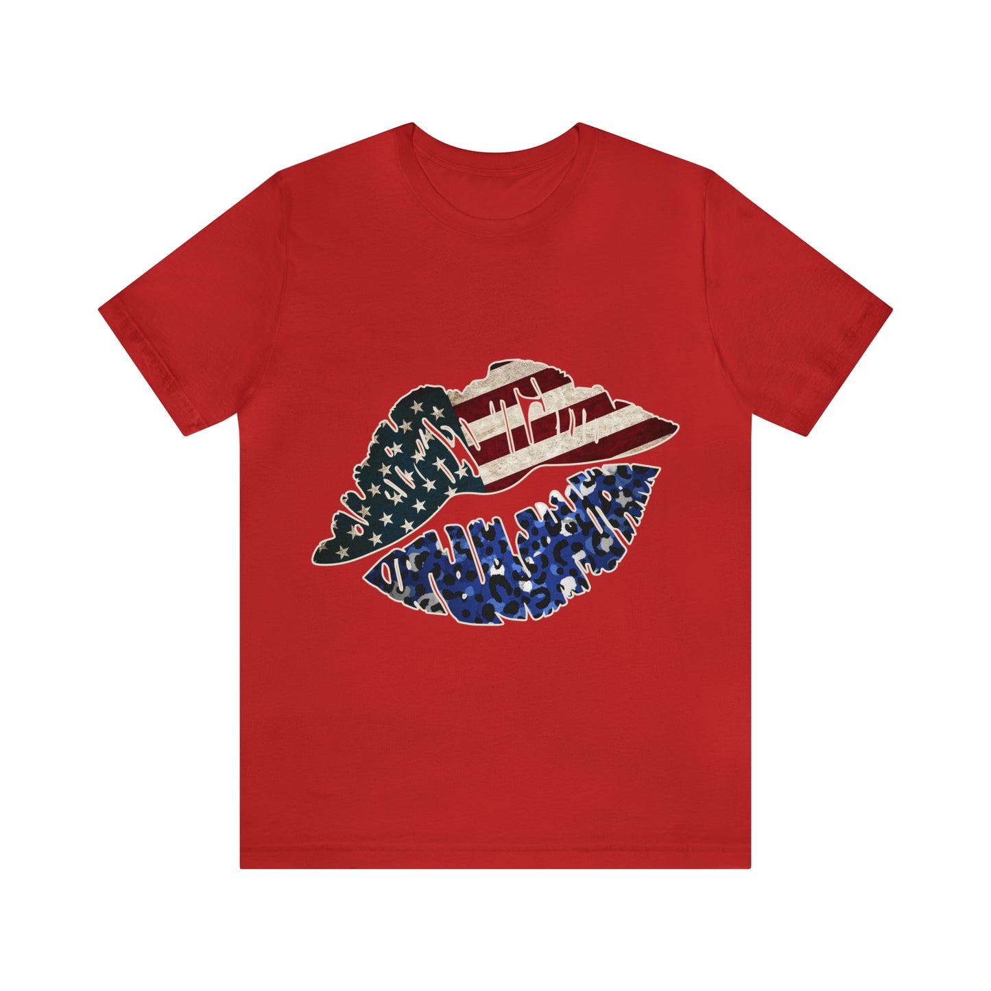 American Flag Lips 4th of July Unisex Jersey Short Sleeve Tee Patriotic Retro