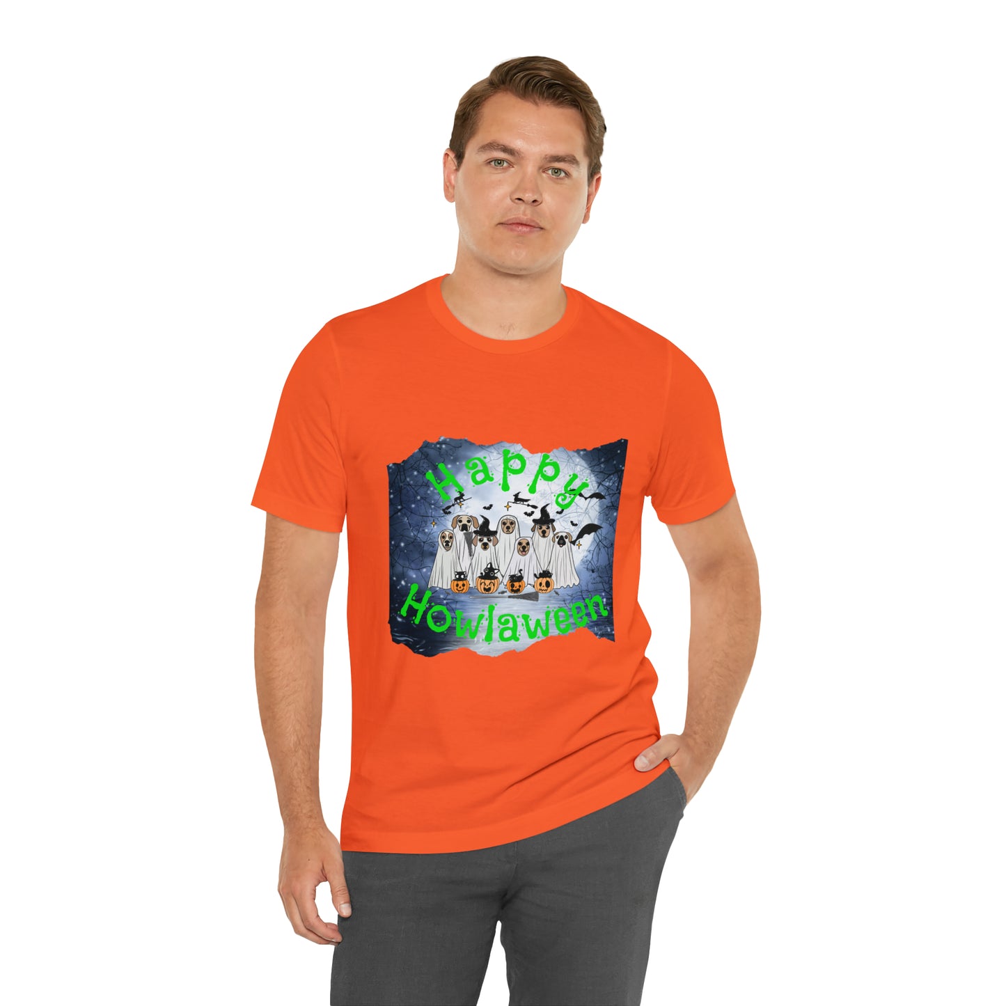 Happy Howlaween Dog Green Short Sleeve Tee, Halloween shirt