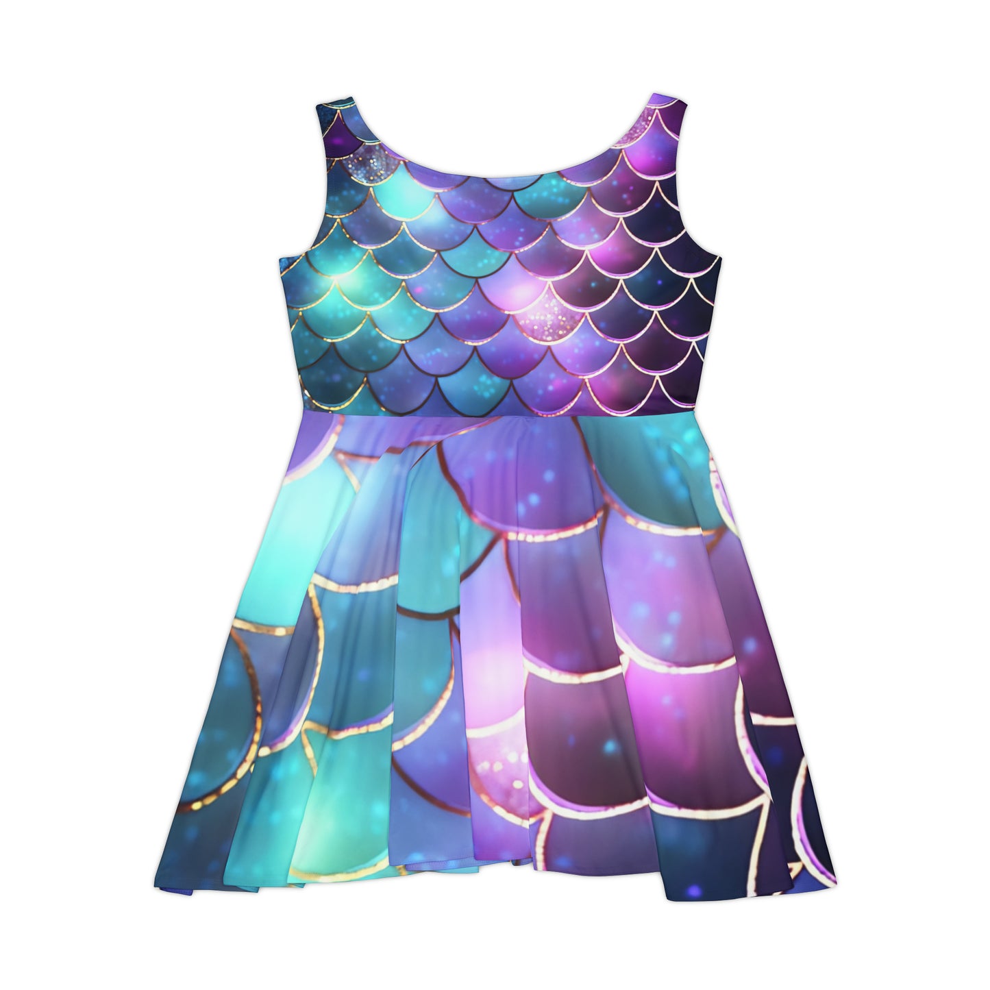 Women's Skater Dress (AOP), Mermaid Scales, Purple, Green