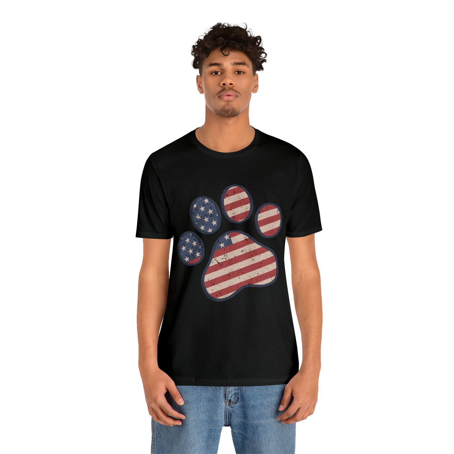 4th of July Pawprint Unisex Jersey Short Sleeve Tee Patriotic American Flag