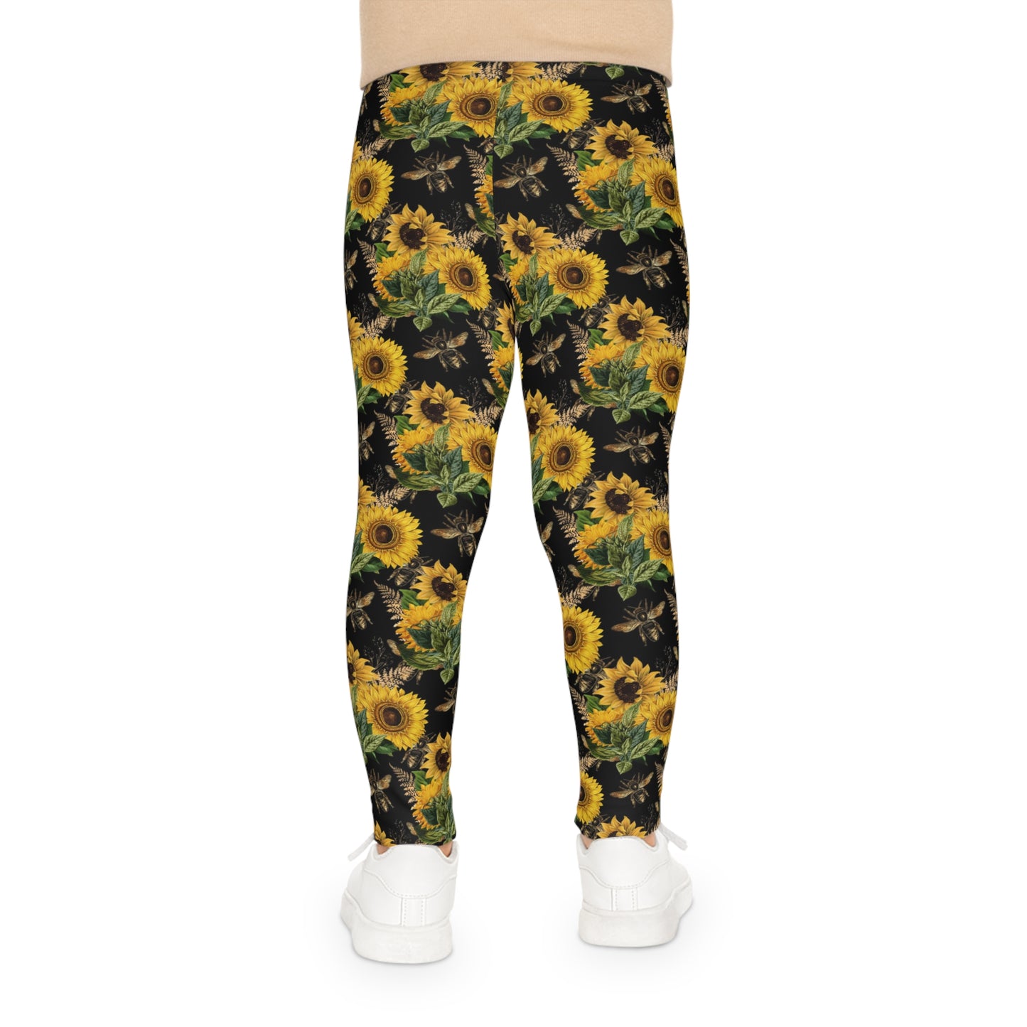 Girl's colorful sunflower bee leggings.