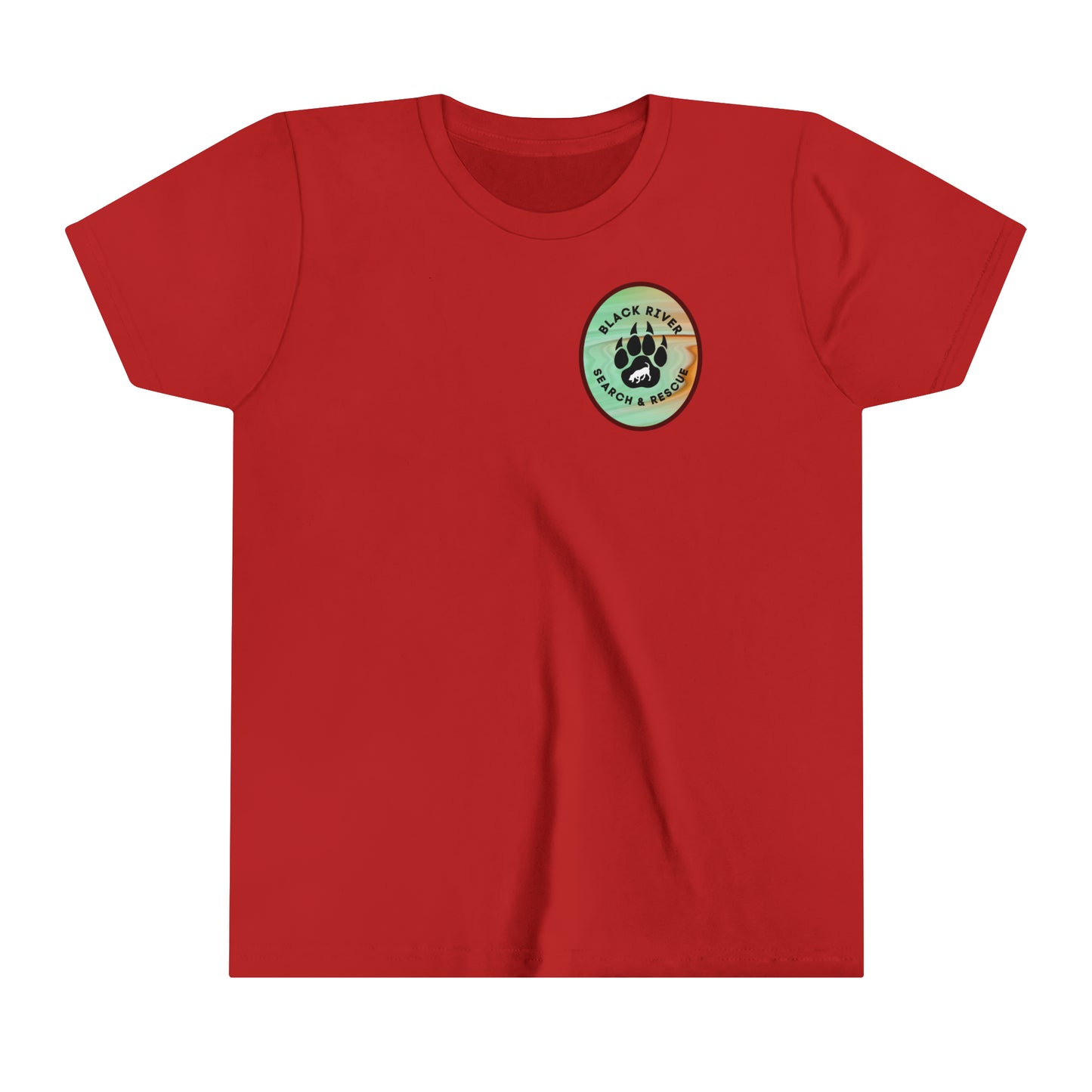 Green and Peach Marble Black River Search & Rescue Logo Youth Short Sleeve Tee