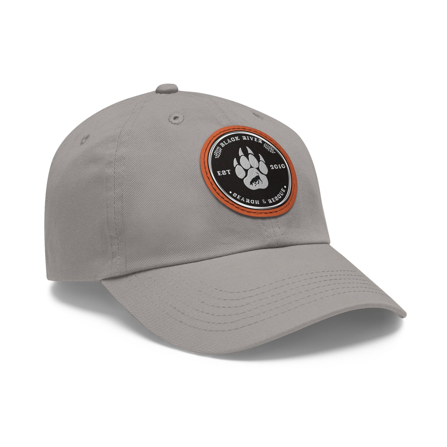 Unisex Hat with Leather Patch (Round), Black River Search & Rescue Logo, black & white patch