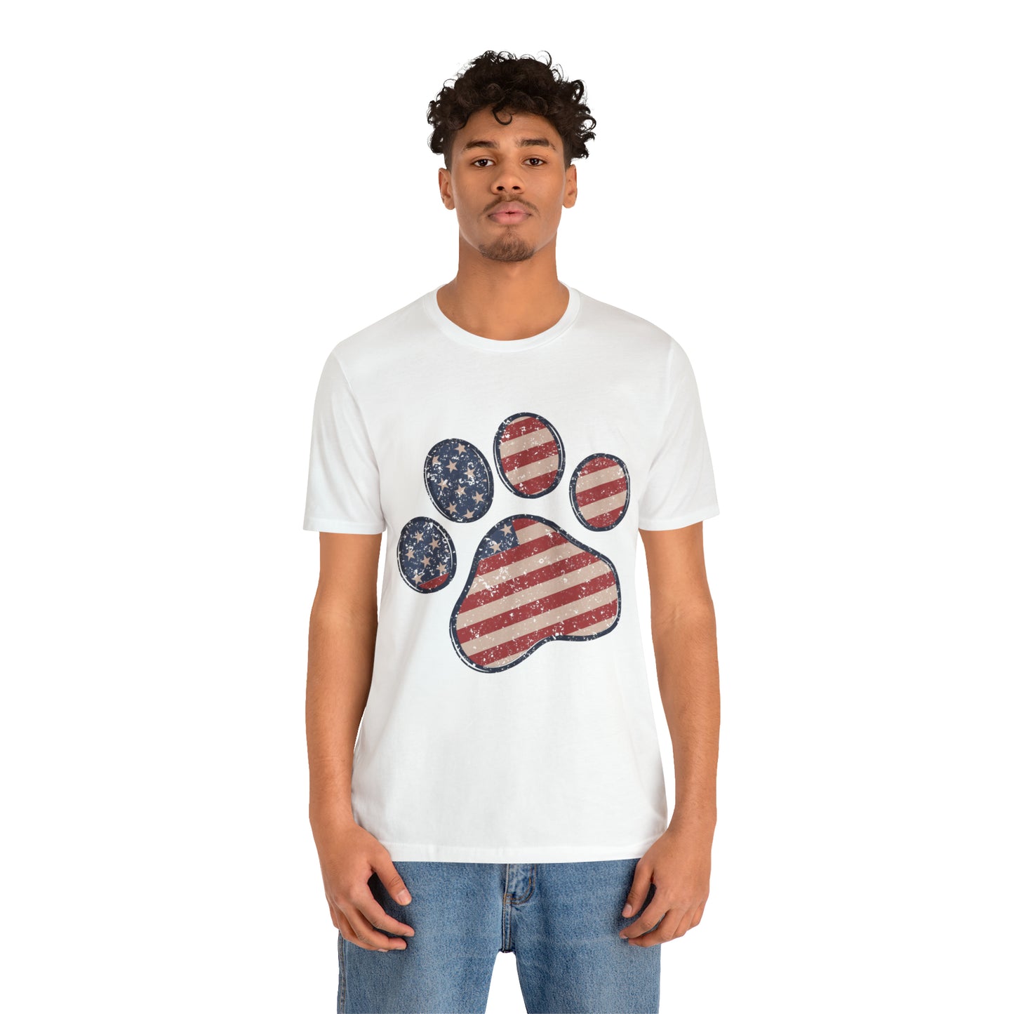 4th of July Pawprint Unisex Jersey Short Sleeve Tee Patriotic American Flag