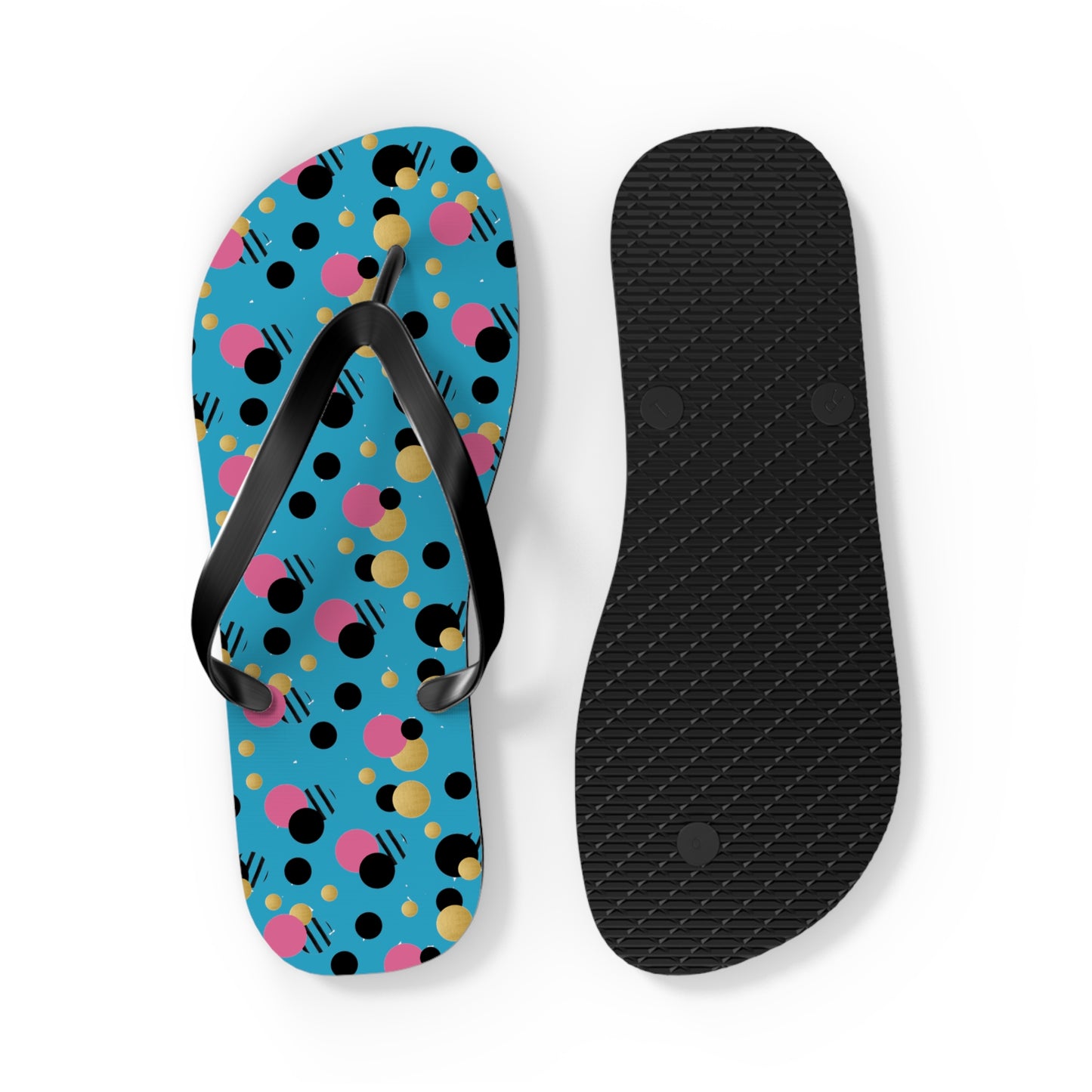 Turquoise pink, black gold polka dot Flip Flops