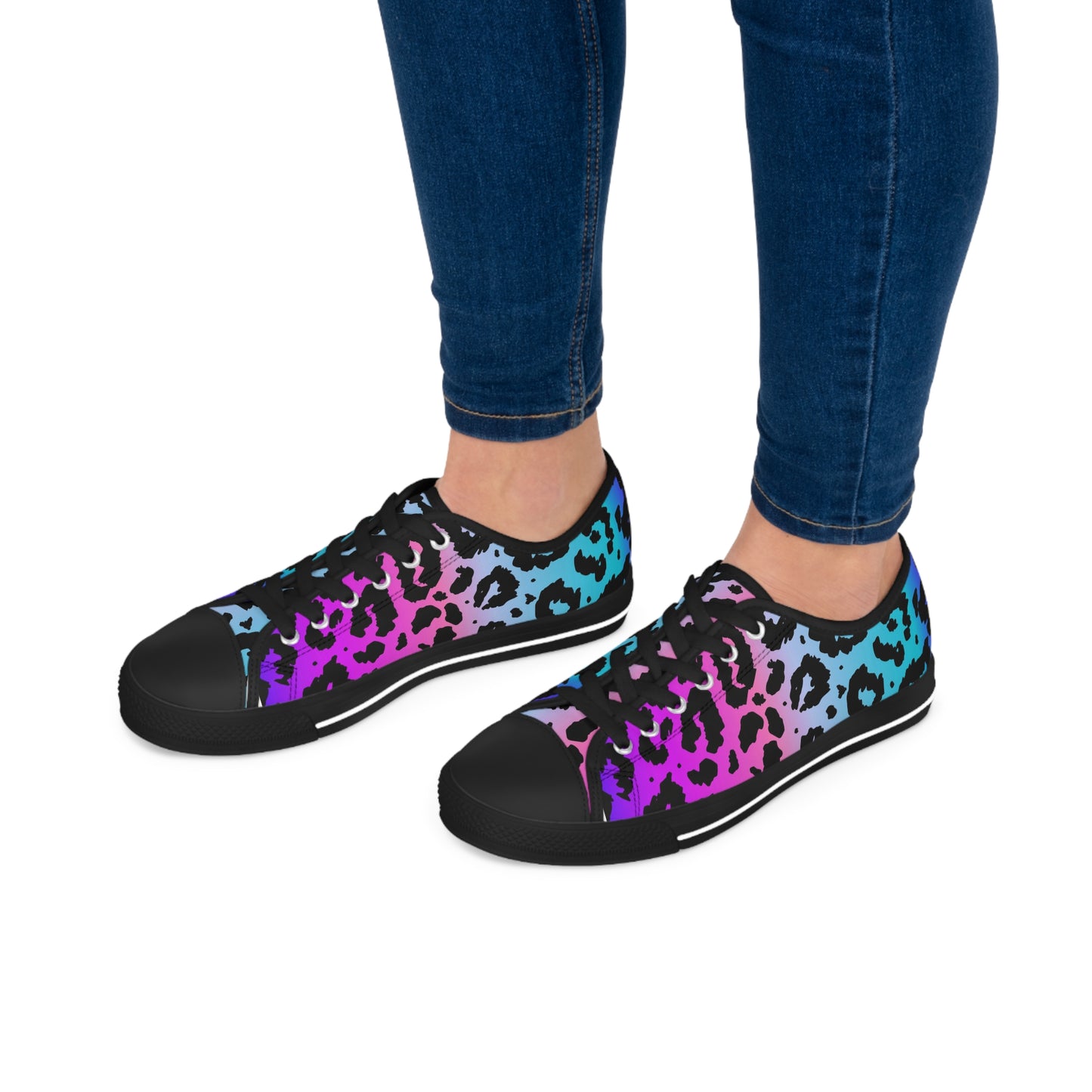 Women's Low Top Sneakers, Pink, Purple, Aqua, Leopard