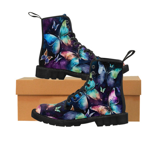 Women's Canvas Boots, watercolor butterflies, multi-color