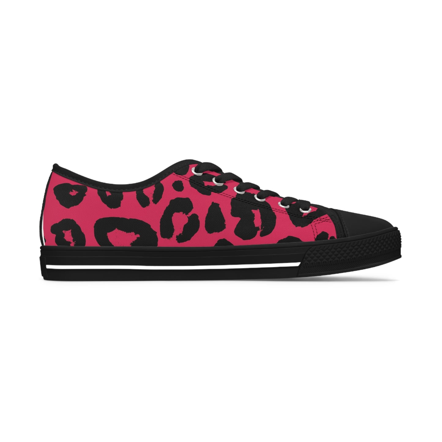 Women's Low Top Sneakers, Pink, Black, Leopard