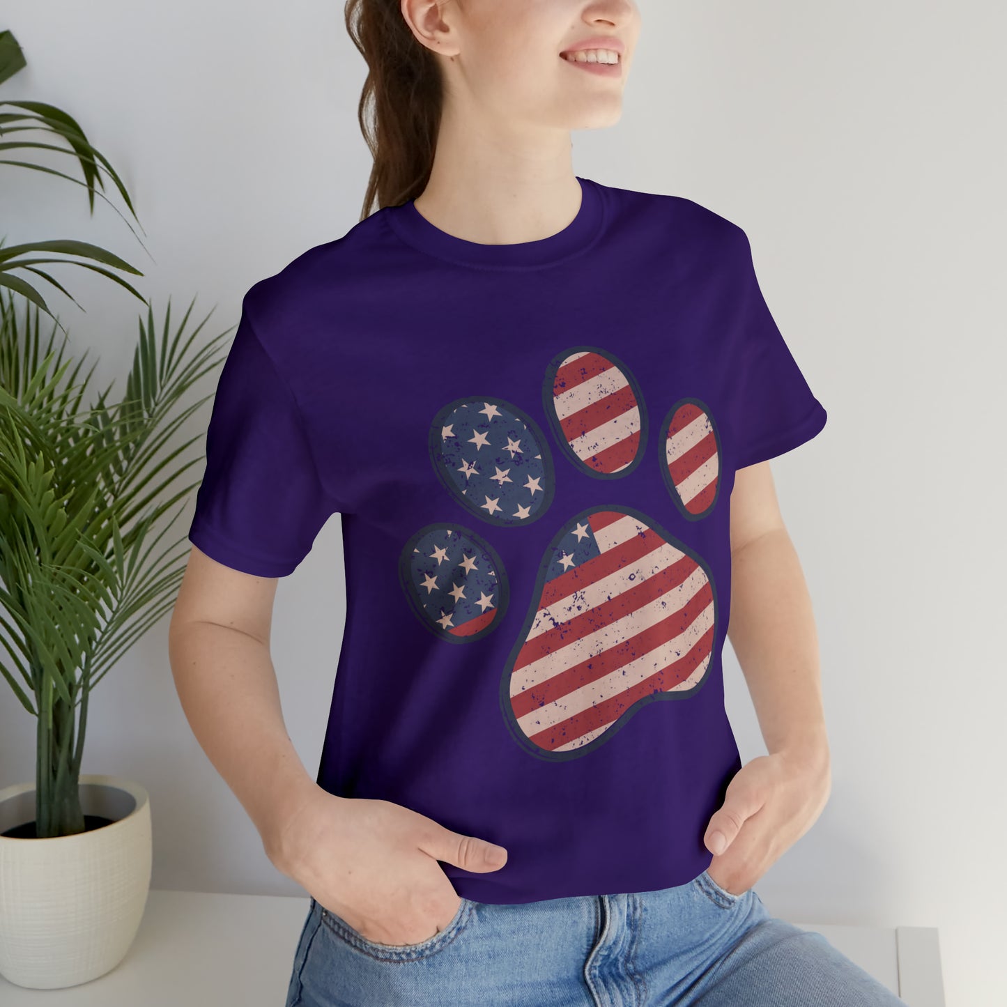 4th of July Pawprint Unisex Jersey Short Sleeve Tee Patriotic American Flag