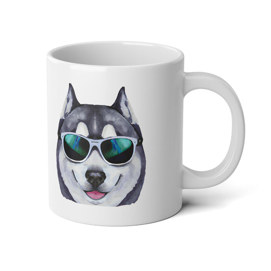 Jumbo Mug, 20oz, Siberian Husky with sunglasses