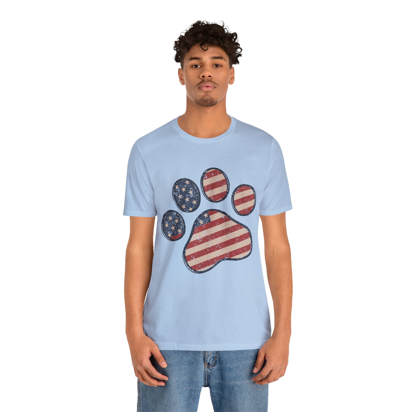 4th of July Pawprint Unisex Jersey Short Sleeve Tee Patriotic American Flag