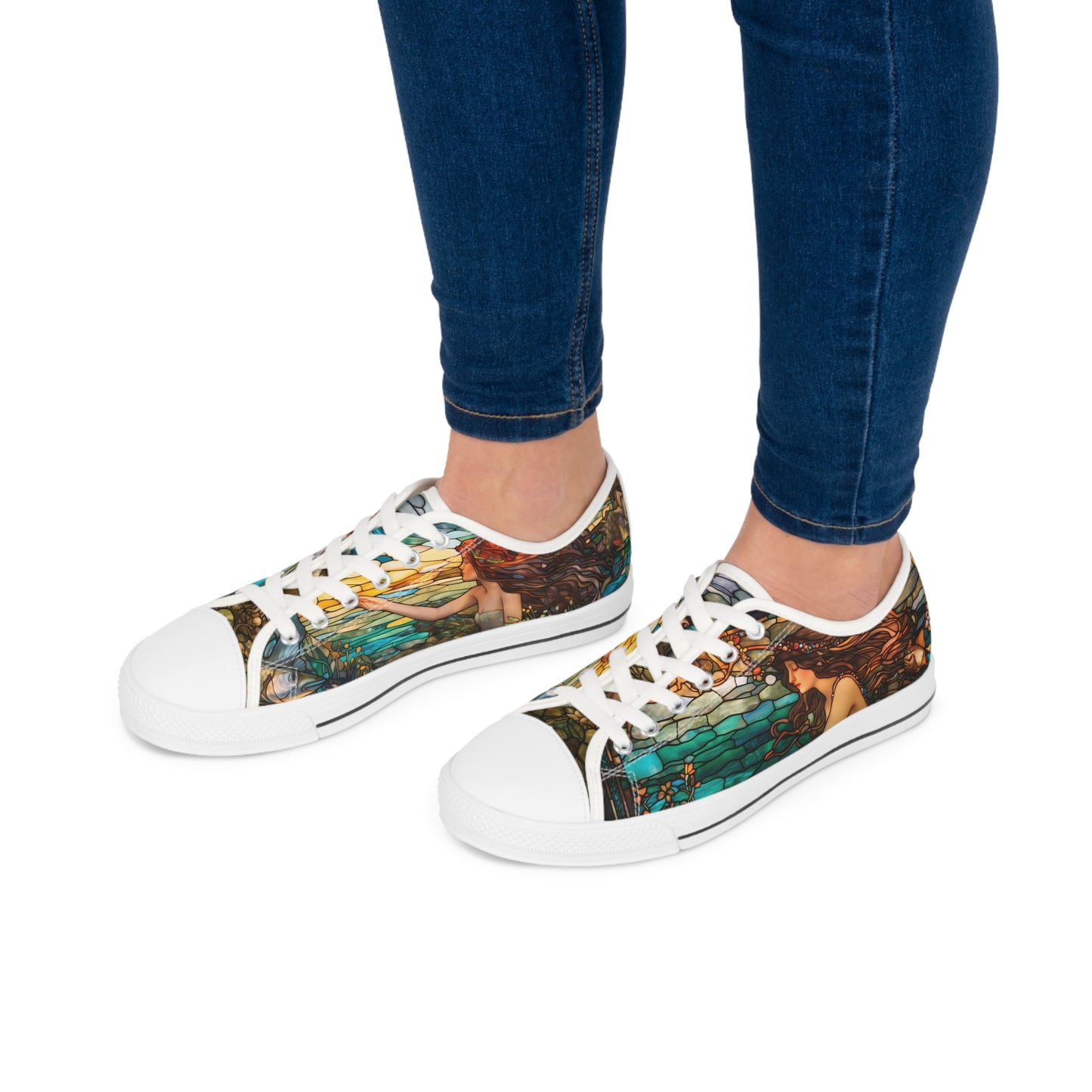 Women's Low Top Sneakers, Mermaid, Sea