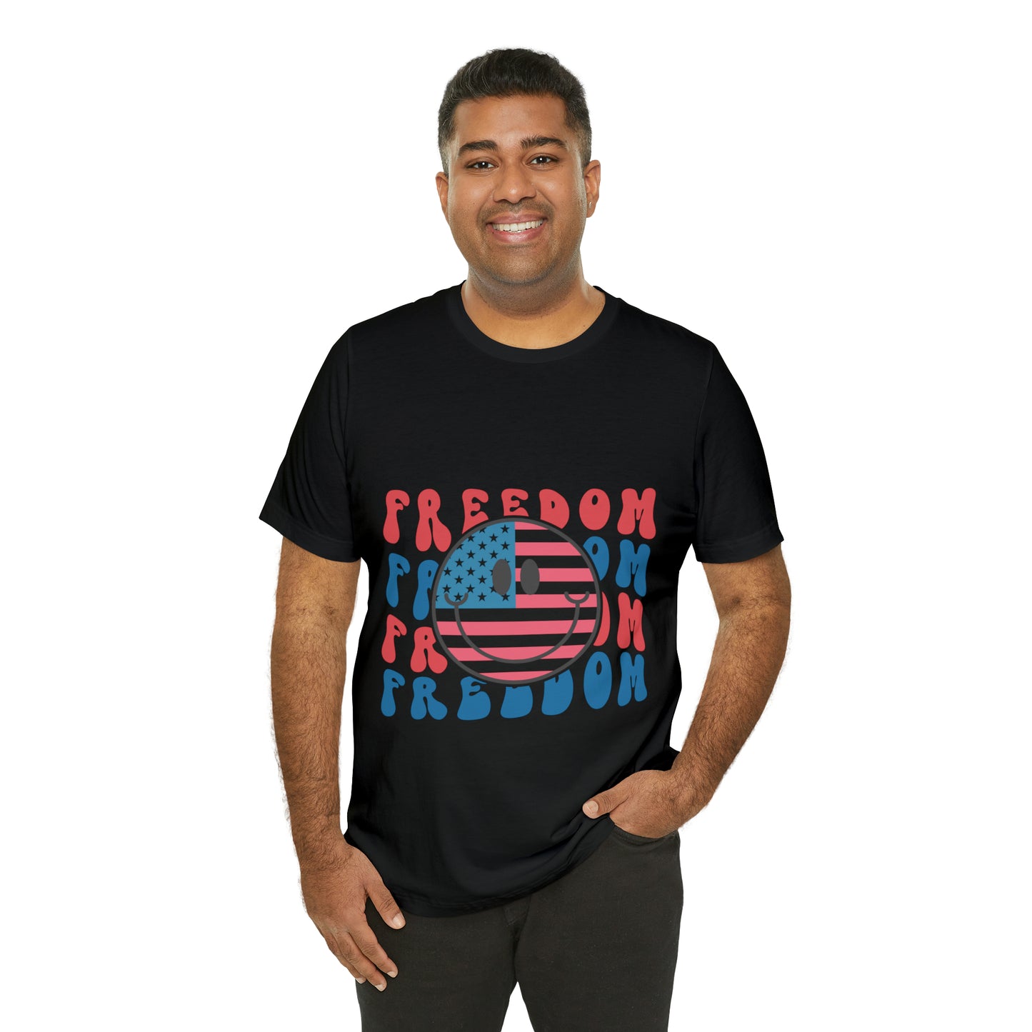 Freedom Smiley Face Flag Unisex Jersey Short Sleeve Tee Patriotic American Flag