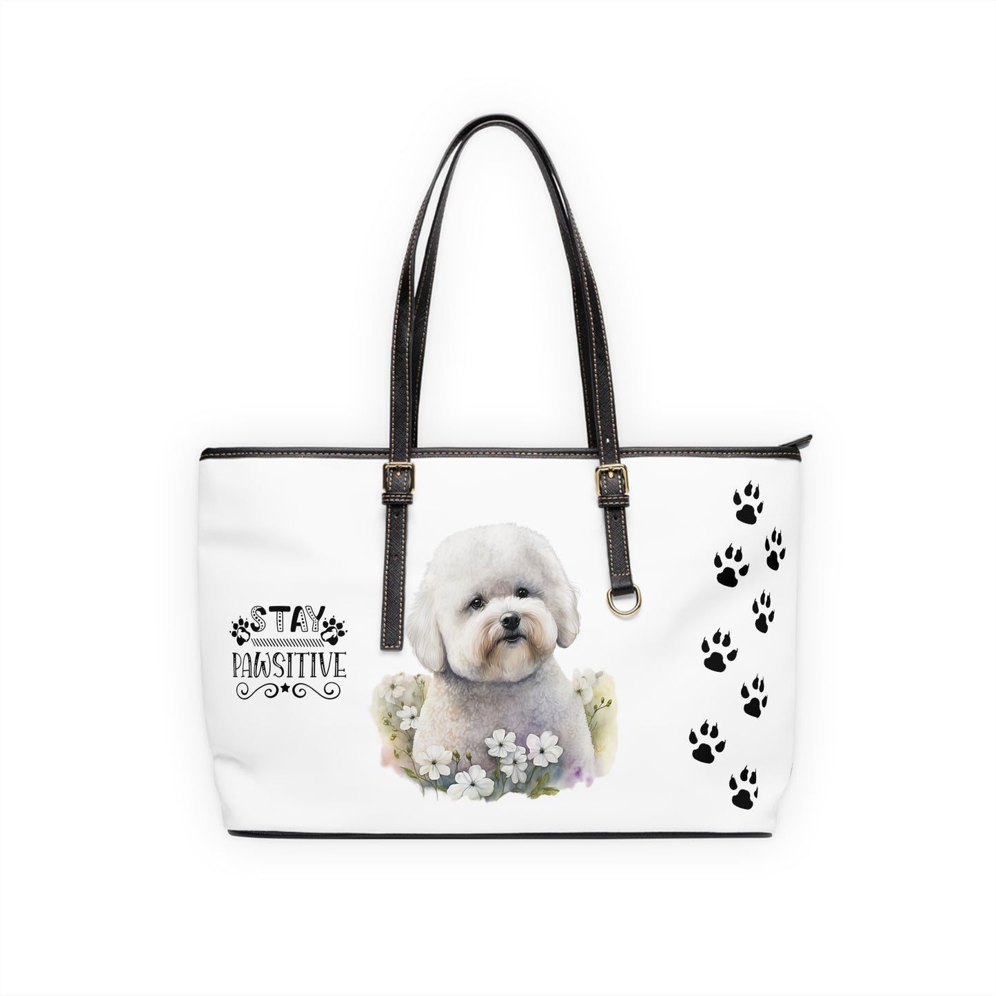 Bichon Frise Leather Shoulder Bag two Bichon pictures You Had Me at Woof Stay Pawsitive