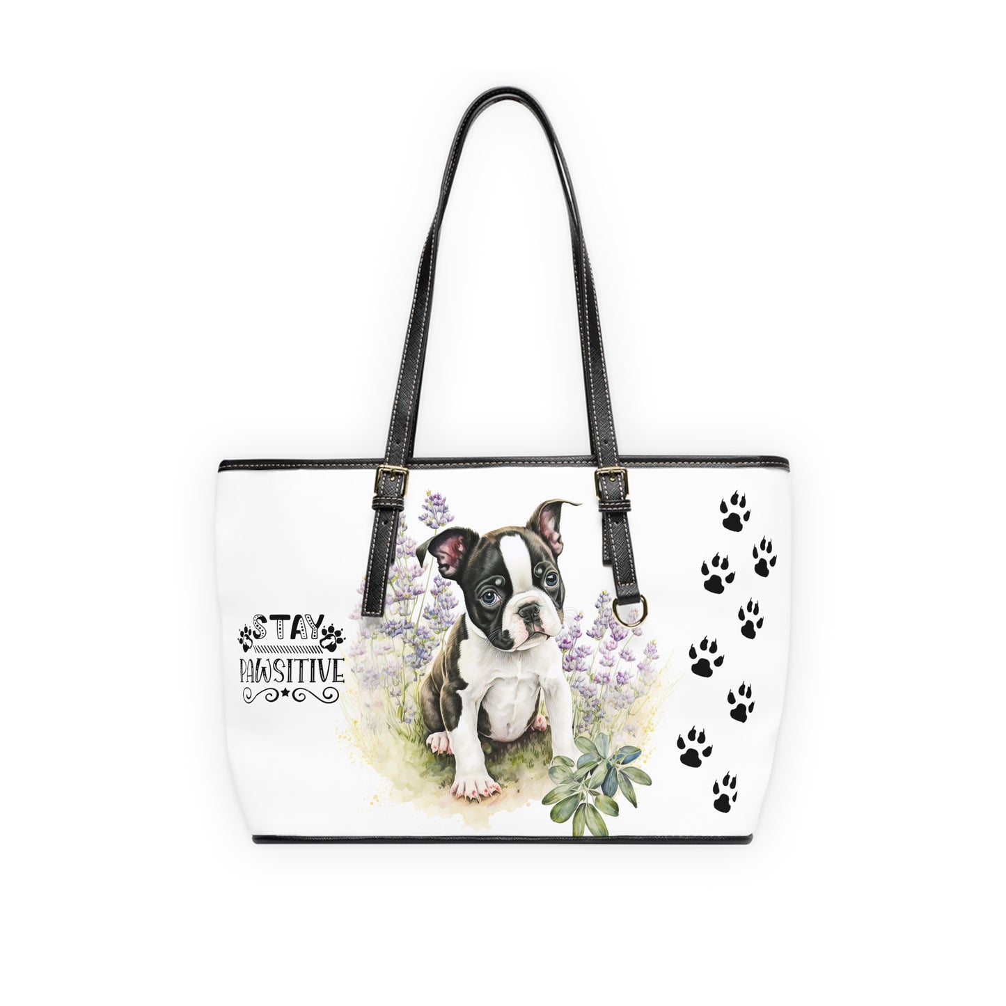 Boston Terrier Puppy Leather Shoulder Bag two Boston Terrier puppies You Had Me at Woof Stay Pawsitive