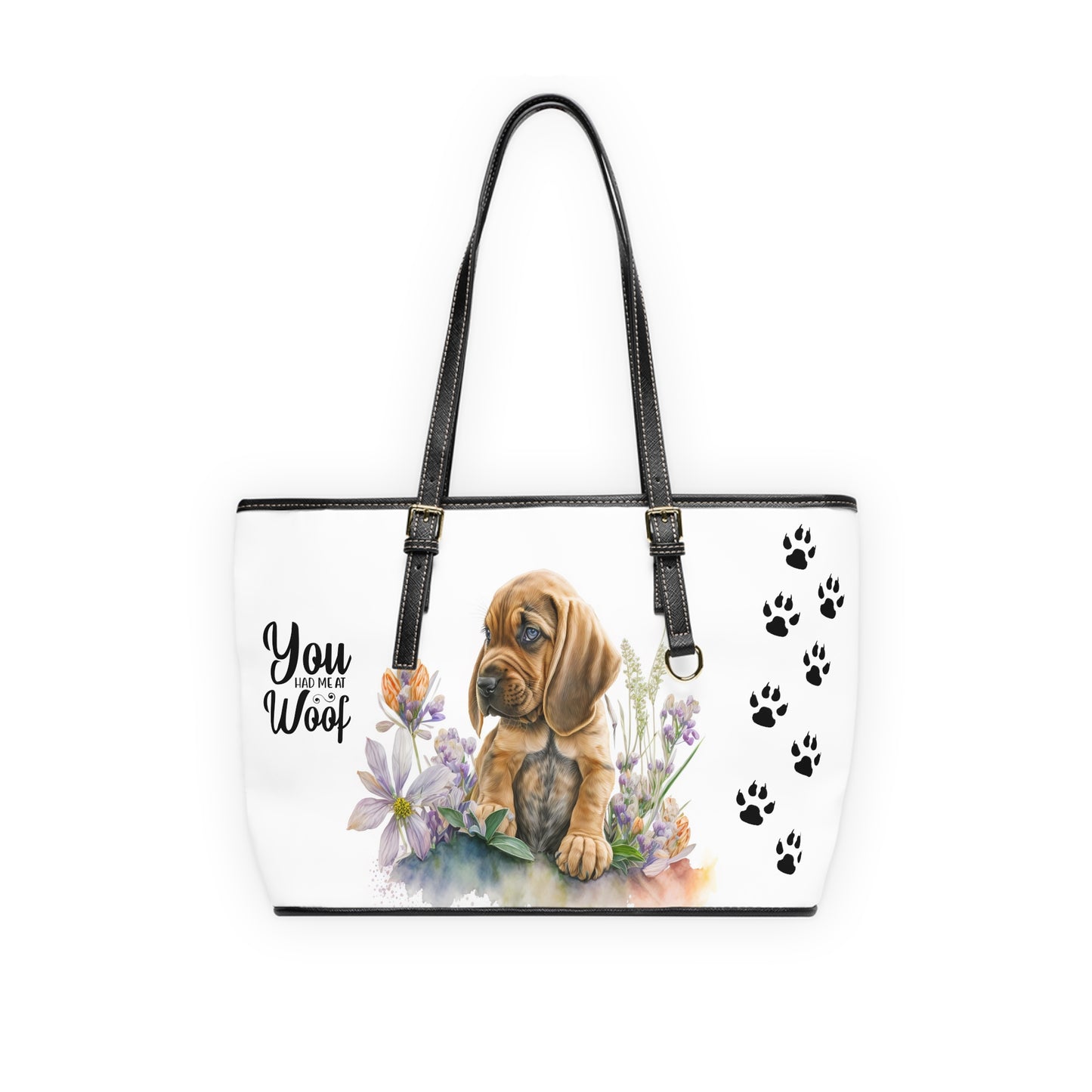 Bloodhound Puppy Leather Shoulder Bag two bloodhound puppies and You Had Me at Woof