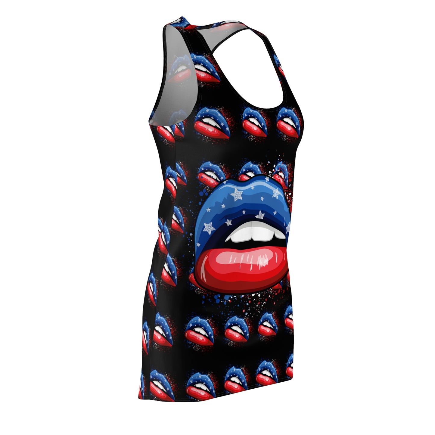 4th of July large Lip Women's Cut & Sew Racerback Dress Patriotic