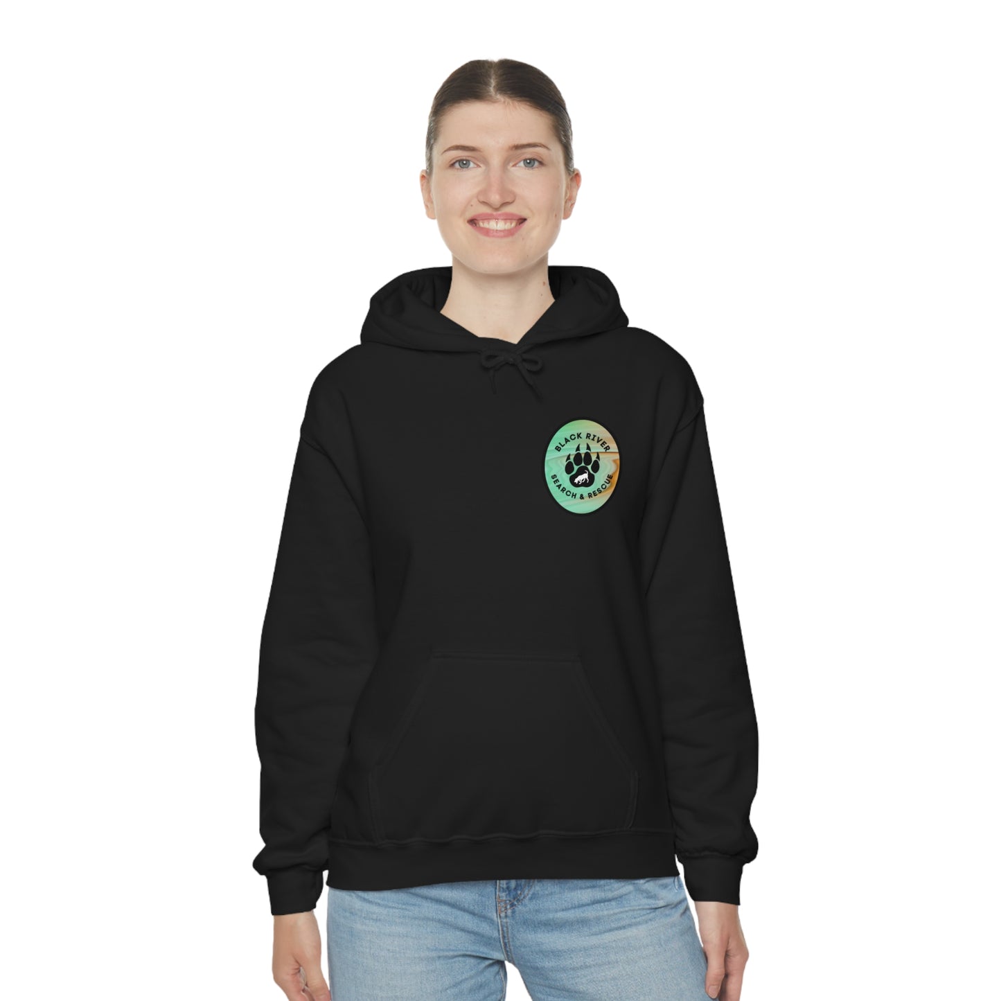 Green and Peach Marble Black River Search & Rescue Logo Unisex Heavy Blend™ Hooded Sweatshirt