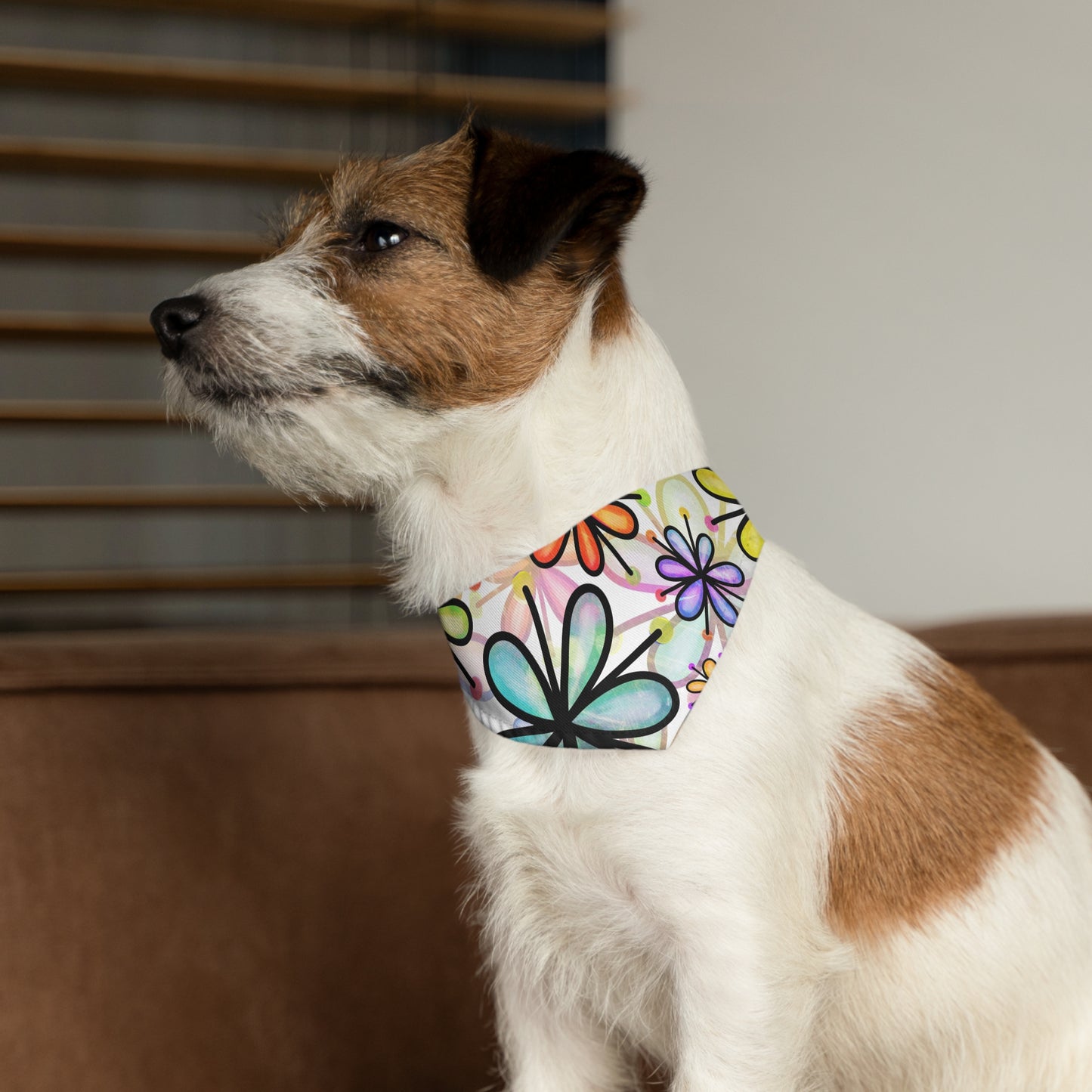 Retro Multicolor Flower Pet Bandana Collar