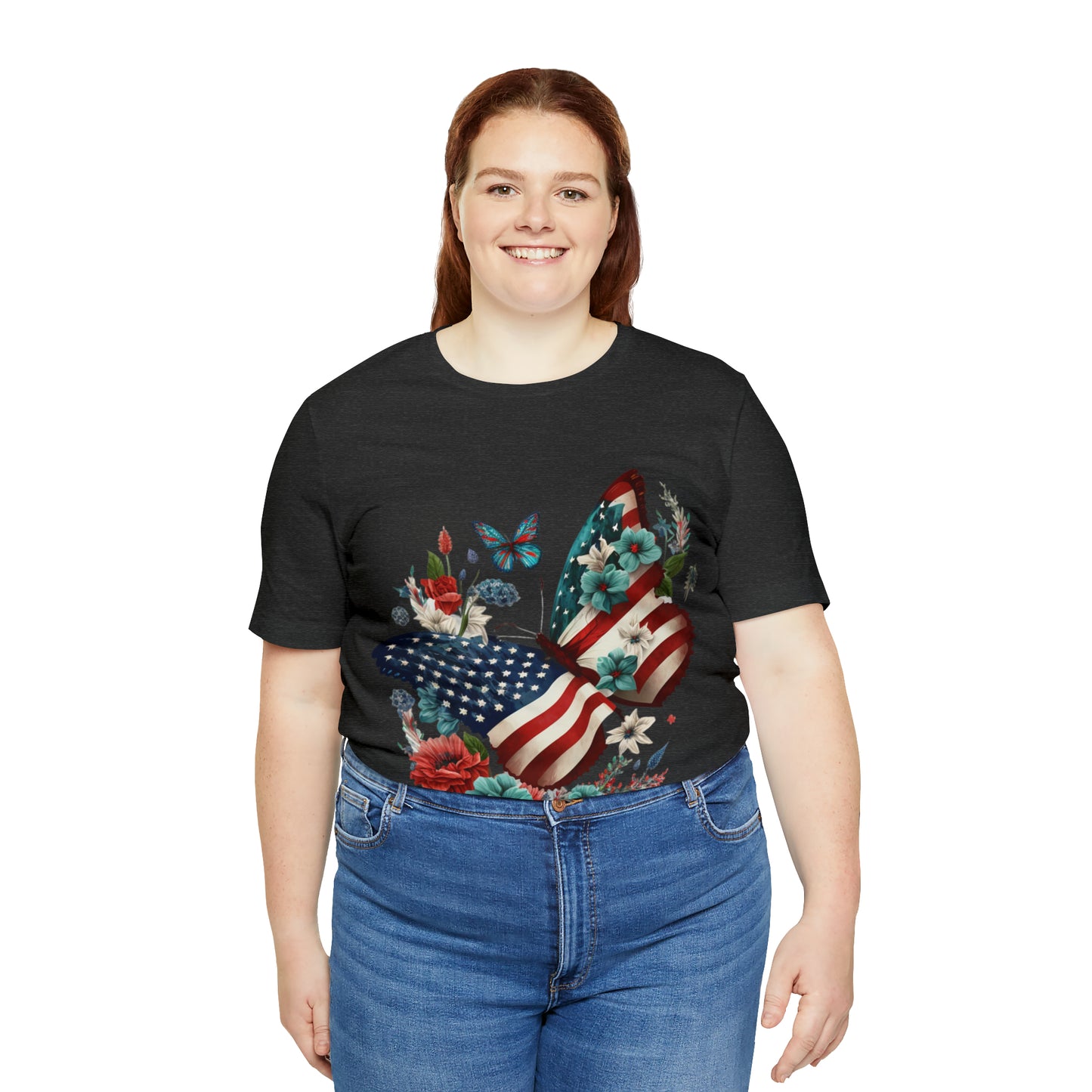 Unisex Jersey Short Sleeve Tee, American Flag, Butterfly, Patriotic