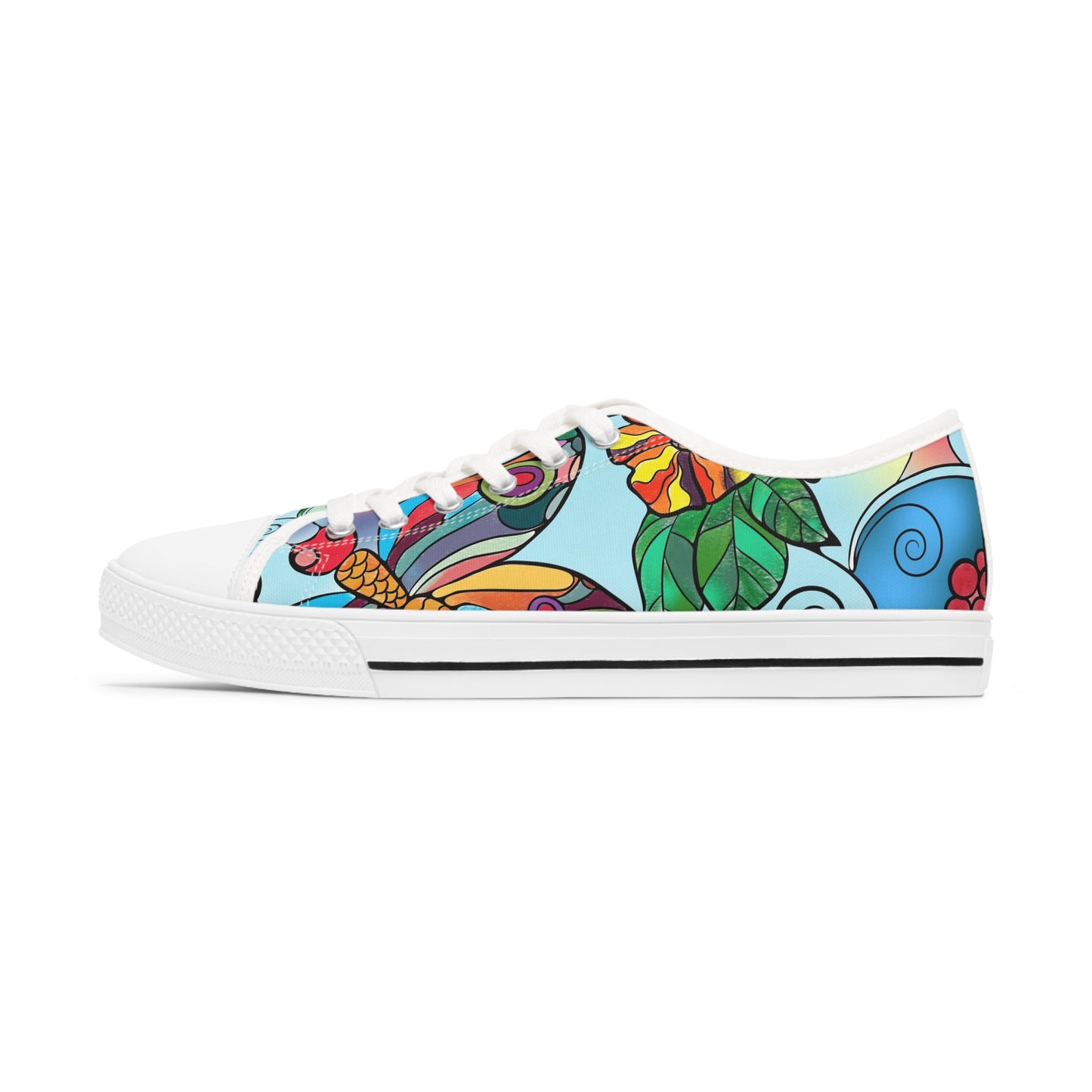 Women's Low Top Sneakers, Butterfly, Flower, Colorful, dragonfly