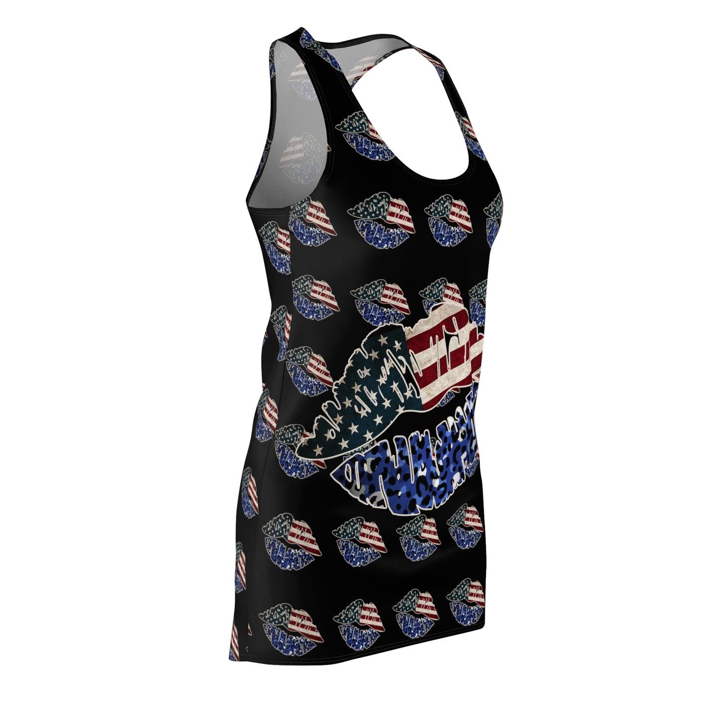 Black 4th of July flag large Lips Red Women's Cut & Sew Racerback Dress Patriotic