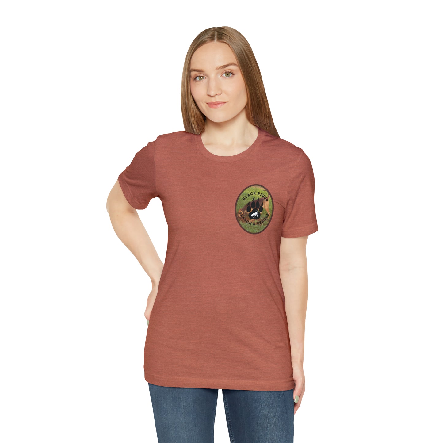 Black River Search & Rescue Logo with Lucy Unisex Jersey Short Sleeve Tee