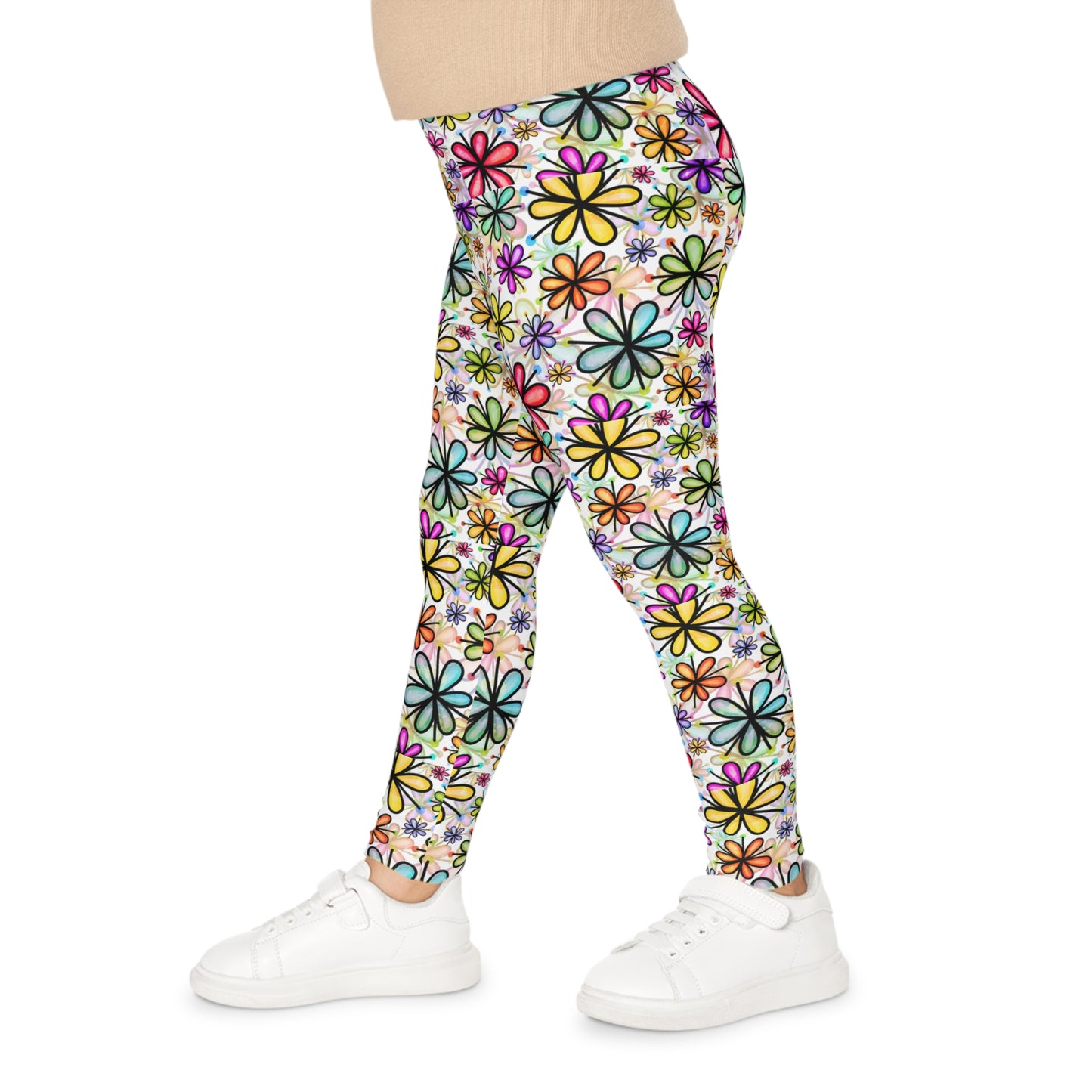 Girl's colorful daisy leggings.