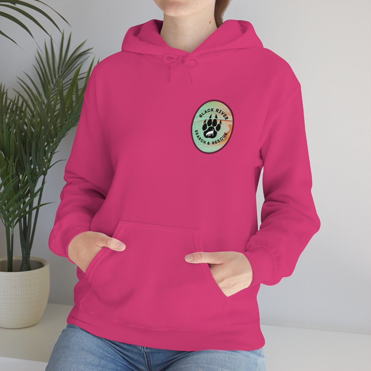 Green and Peach Marble Black River Search & Rescue Logo Unisex Heavy Blend™ Hooded Sweatshirt