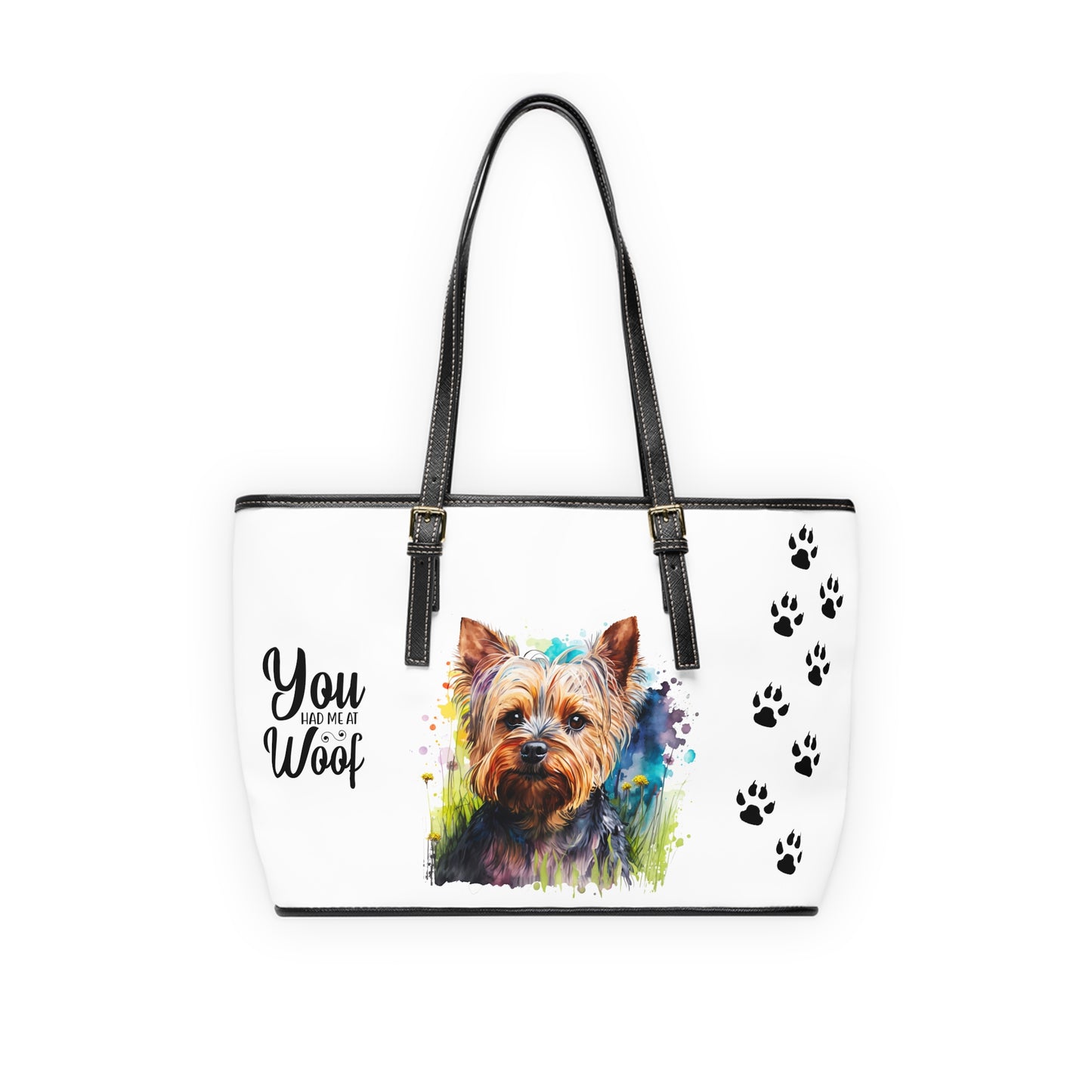 Yorkshire Terrier Leather Shoulder Bag two Yorkie pictures You Had Me at Woof Stay Pawsitive