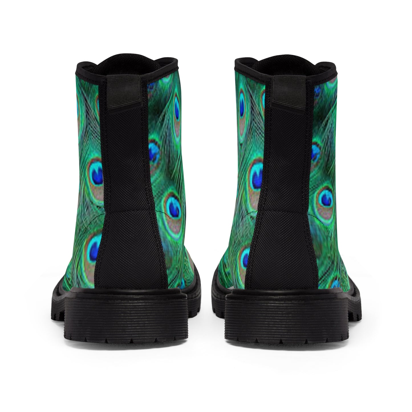 Women's Canvas Boots, Peacock, Green, Feathers