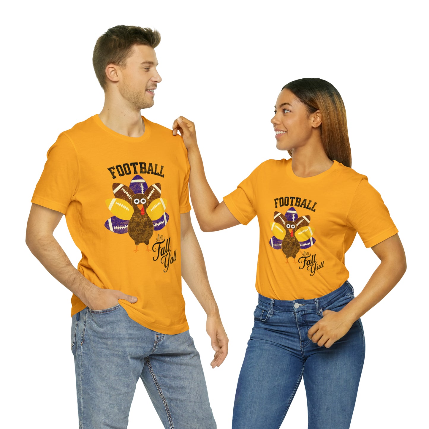 Vintage Purple and Yellow Football and Fall Short Sleeve Tee, Football and turkey shirt, LSU