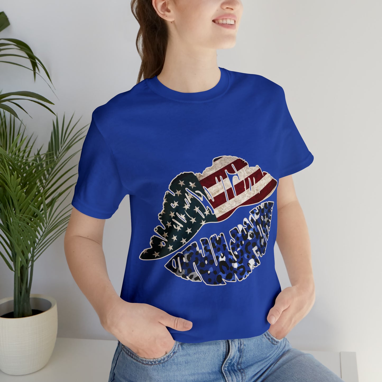 American Flag Lips 4th of July Unisex Jersey Short Sleeve Tee Patriotic Retro