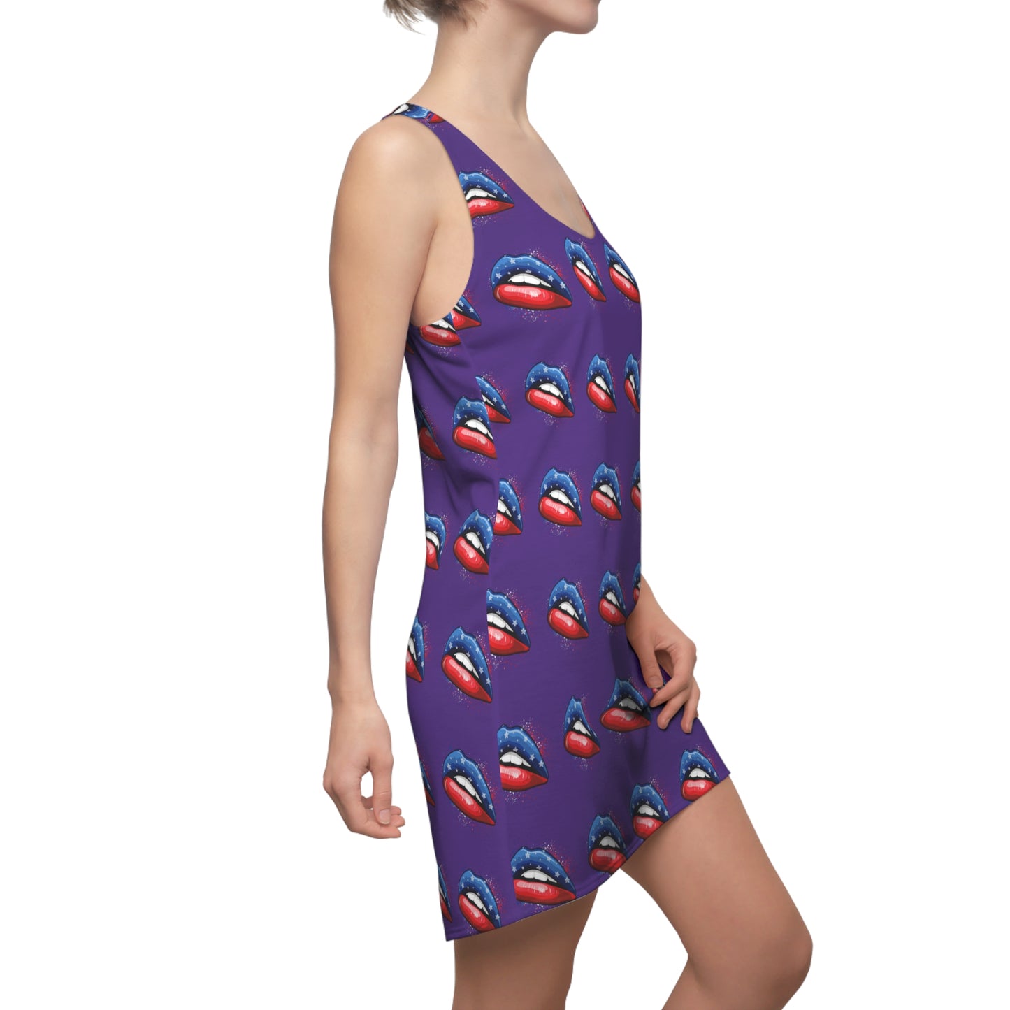 4th of July Lips Purple Women's Cut & Sew Racerback Dress Patriotic