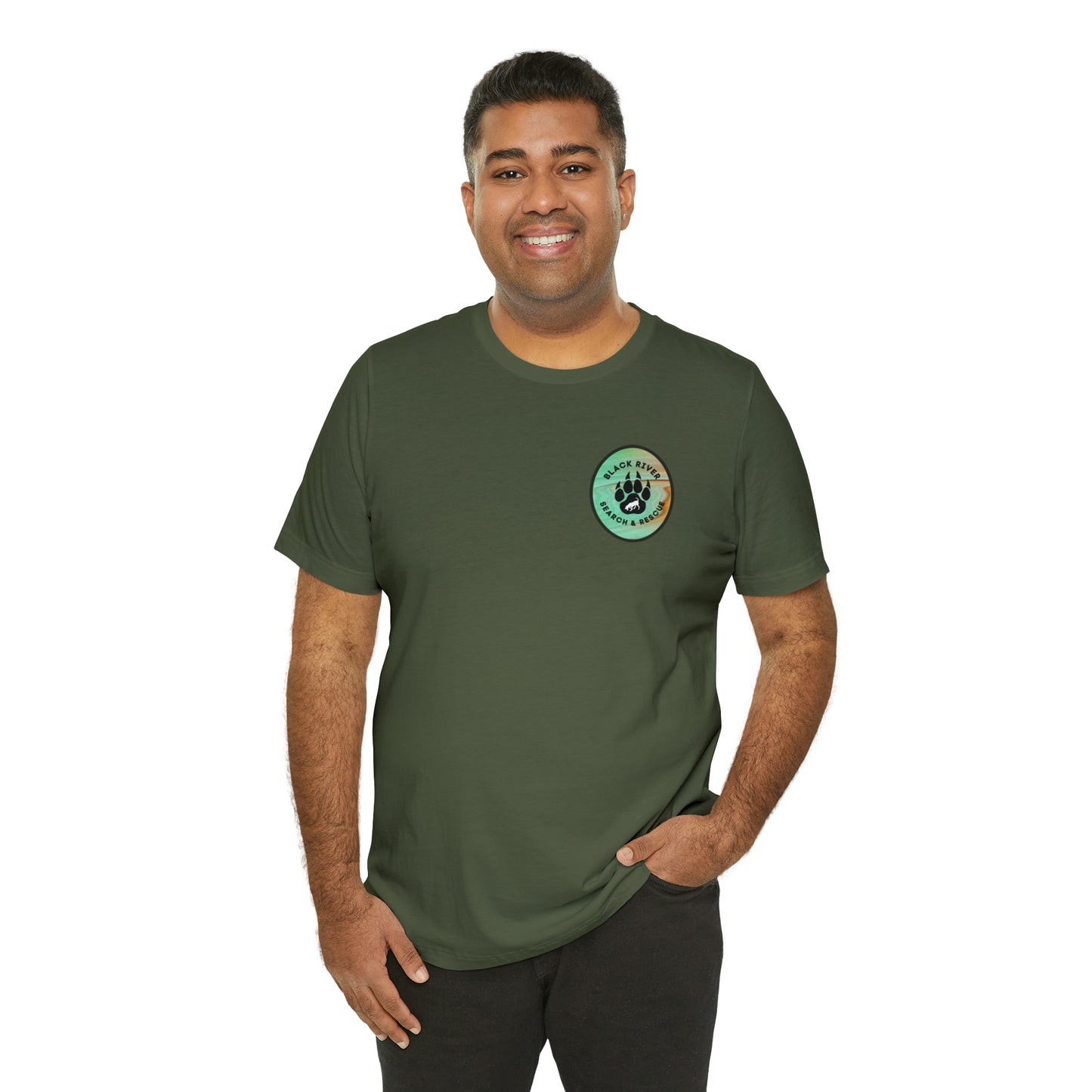 Green and Peach Marble Black River Search & Rescue Logo Unisex Jersey Short Sleeve Tee