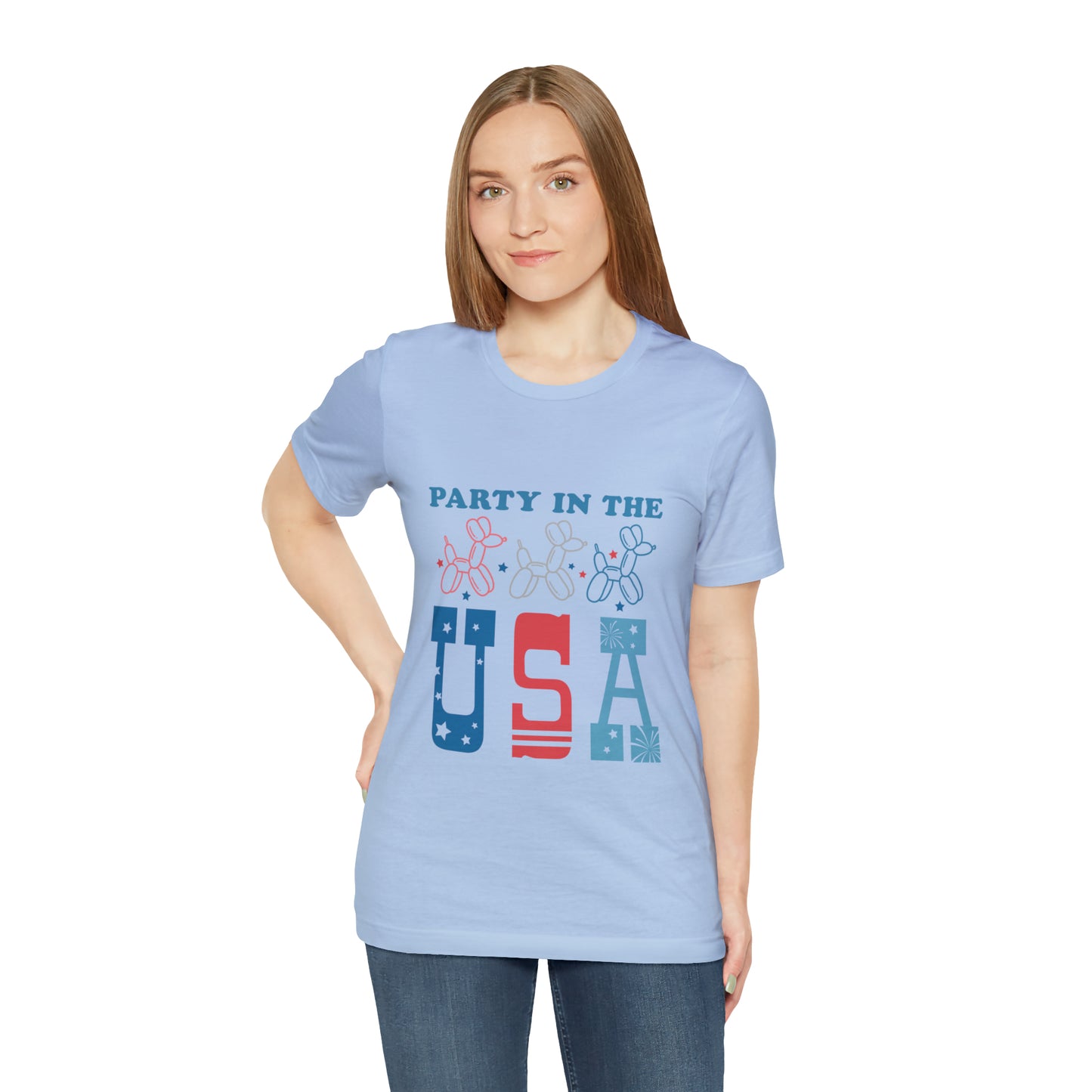 4th of July Party in the USA Unisex Jersey Short Sleeve Tee Patriotic American Flag Retro